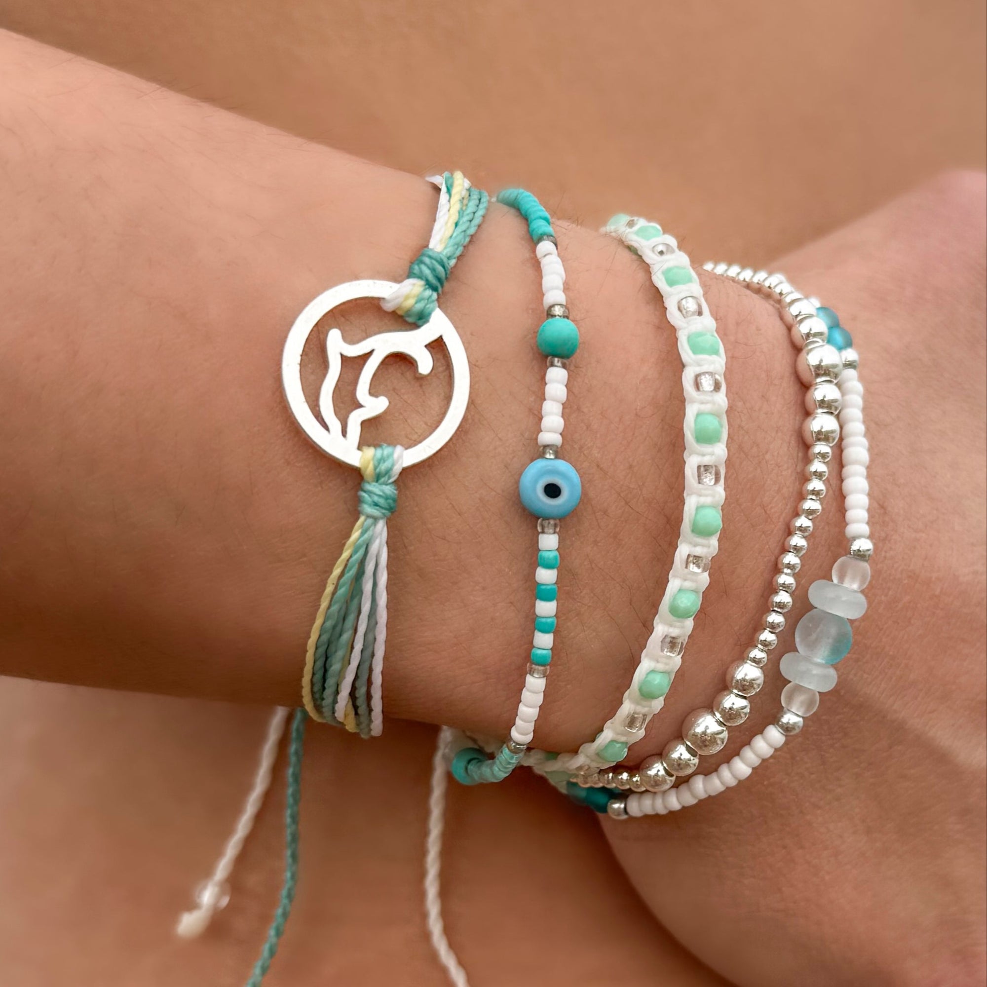Wax Cord Dophin Circle Charm Bracelet