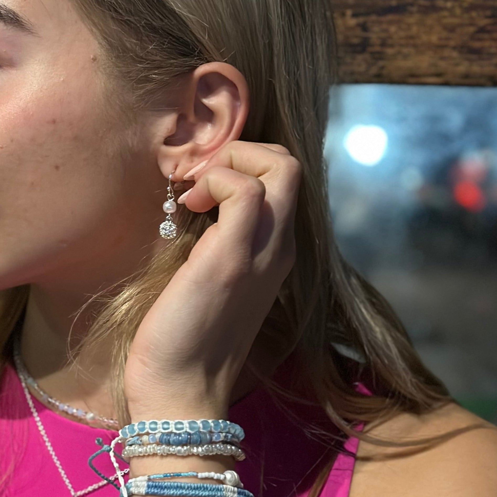Sand Dollar Coin Pearl Earrings