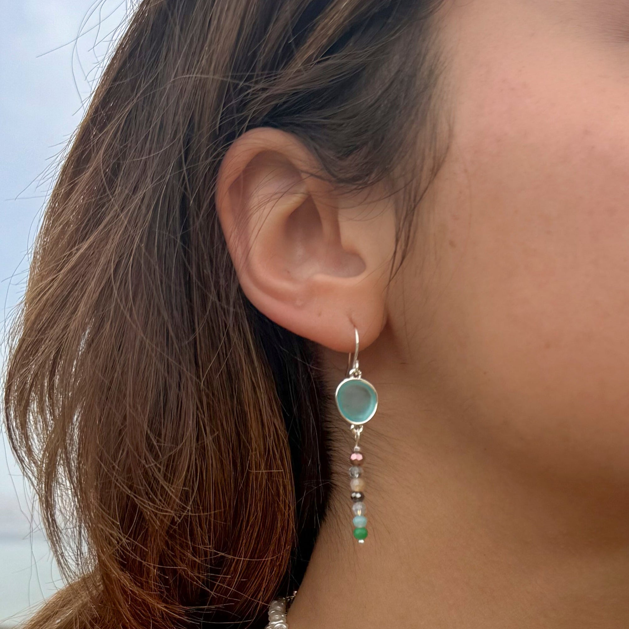 Silver Frosted Glass/Faceted Bead Earrings