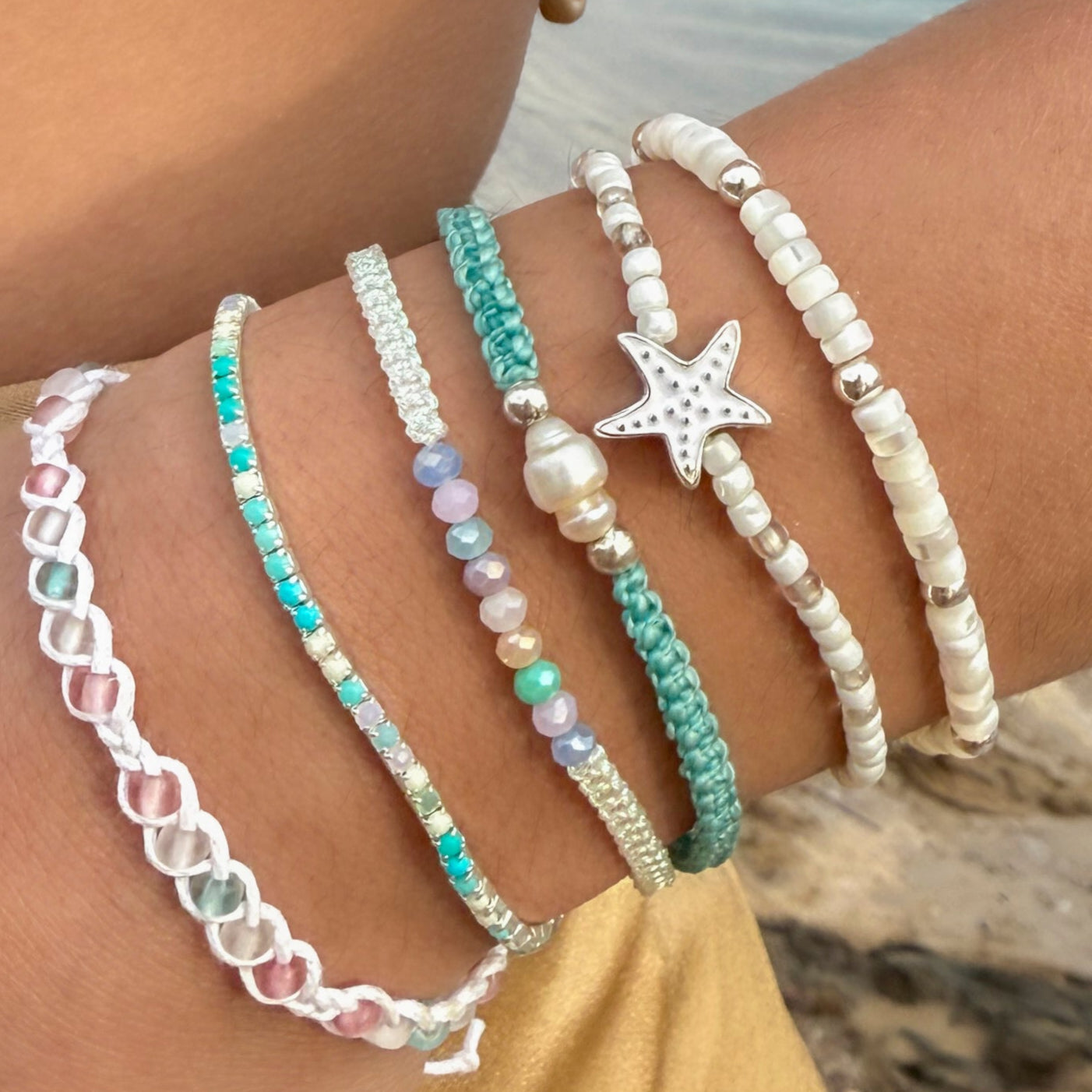 Macrame Wax Cord Pearl Bracelet