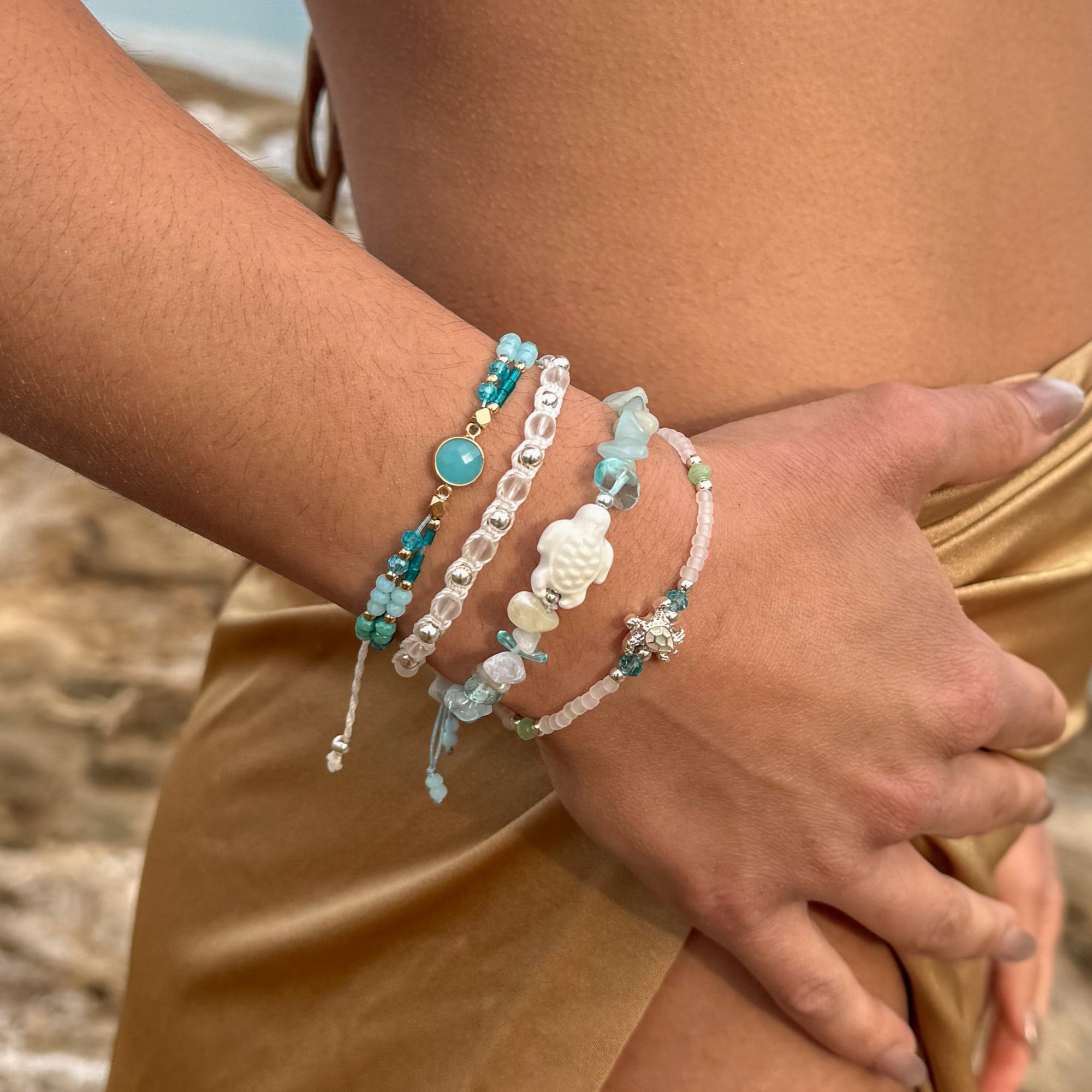 Metal Bead White Cord Bracelet