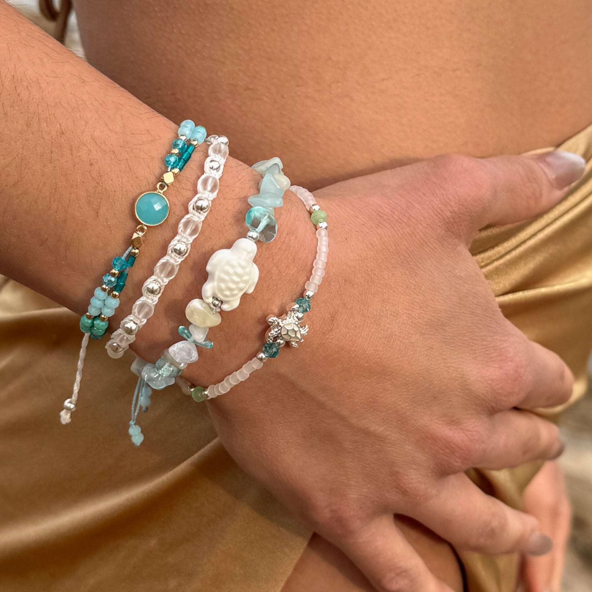 "Give Back" Enamel Turtle Frosted Seedbead Bracelet