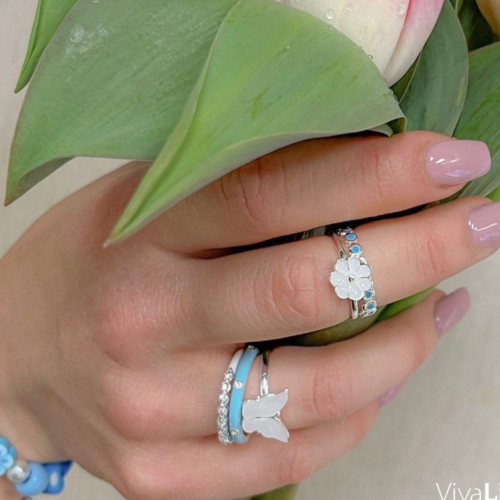 Silver Enamel Stackable Ring