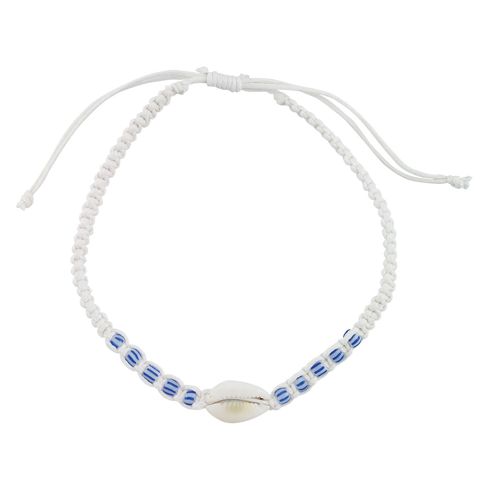 Cowry Striped Blue Bead Bracelet