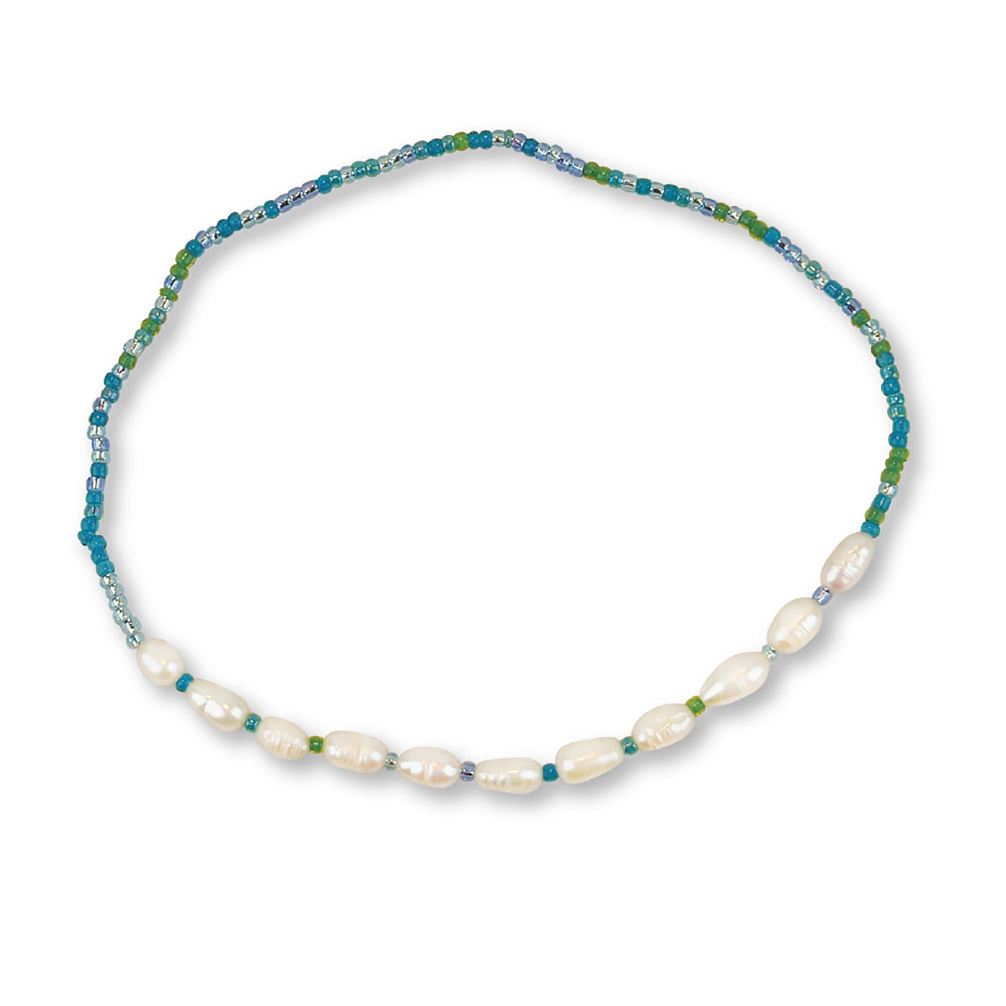 Blue Seed Bead & Rice Pearl Anklet - Viva life Jewellery