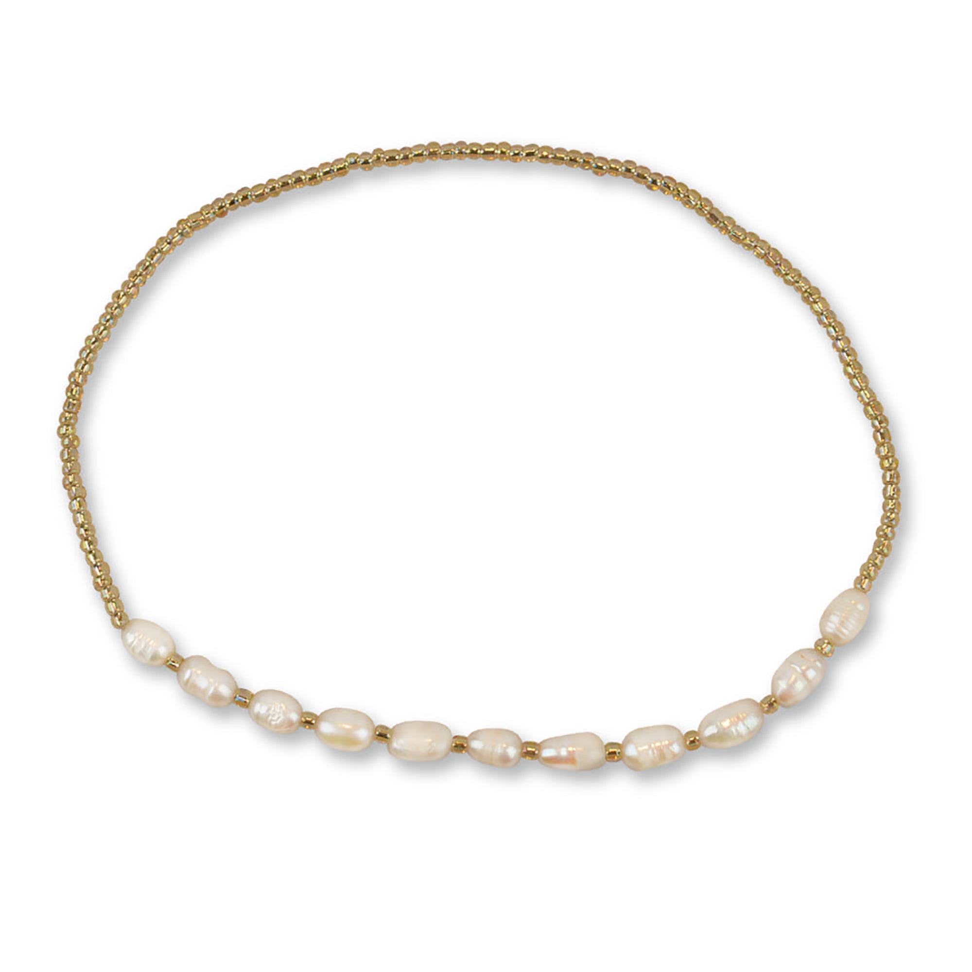 Gold Seed Bead & Rice Pearl Anklet - Viva life Jewellery