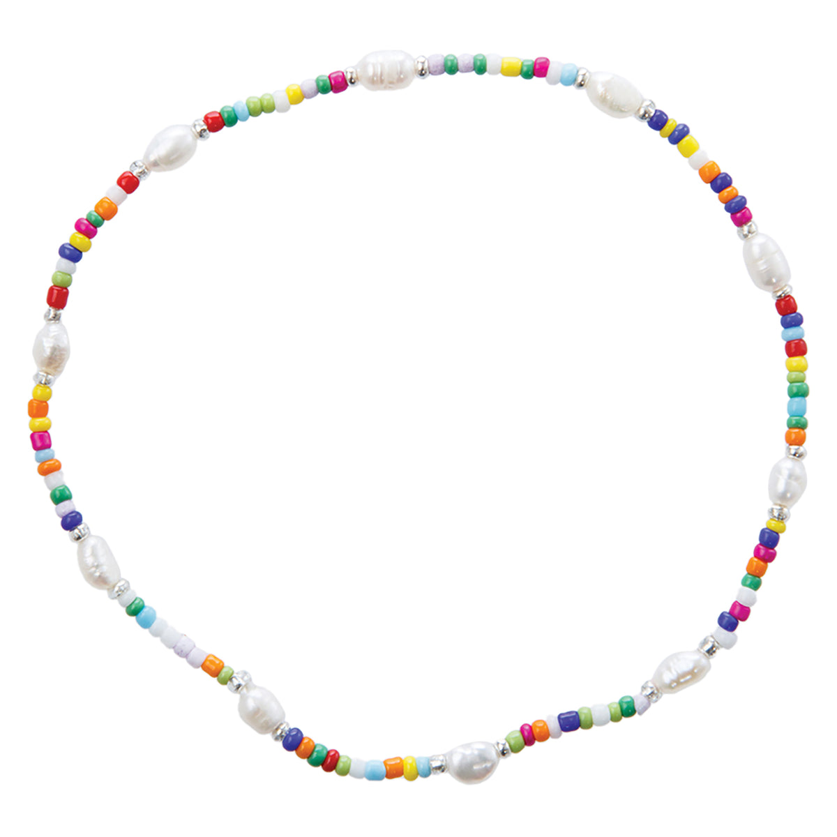 Multi Color Seed Bead &amp; Rice Pearl Station Anklet - Viva life Jewellery
