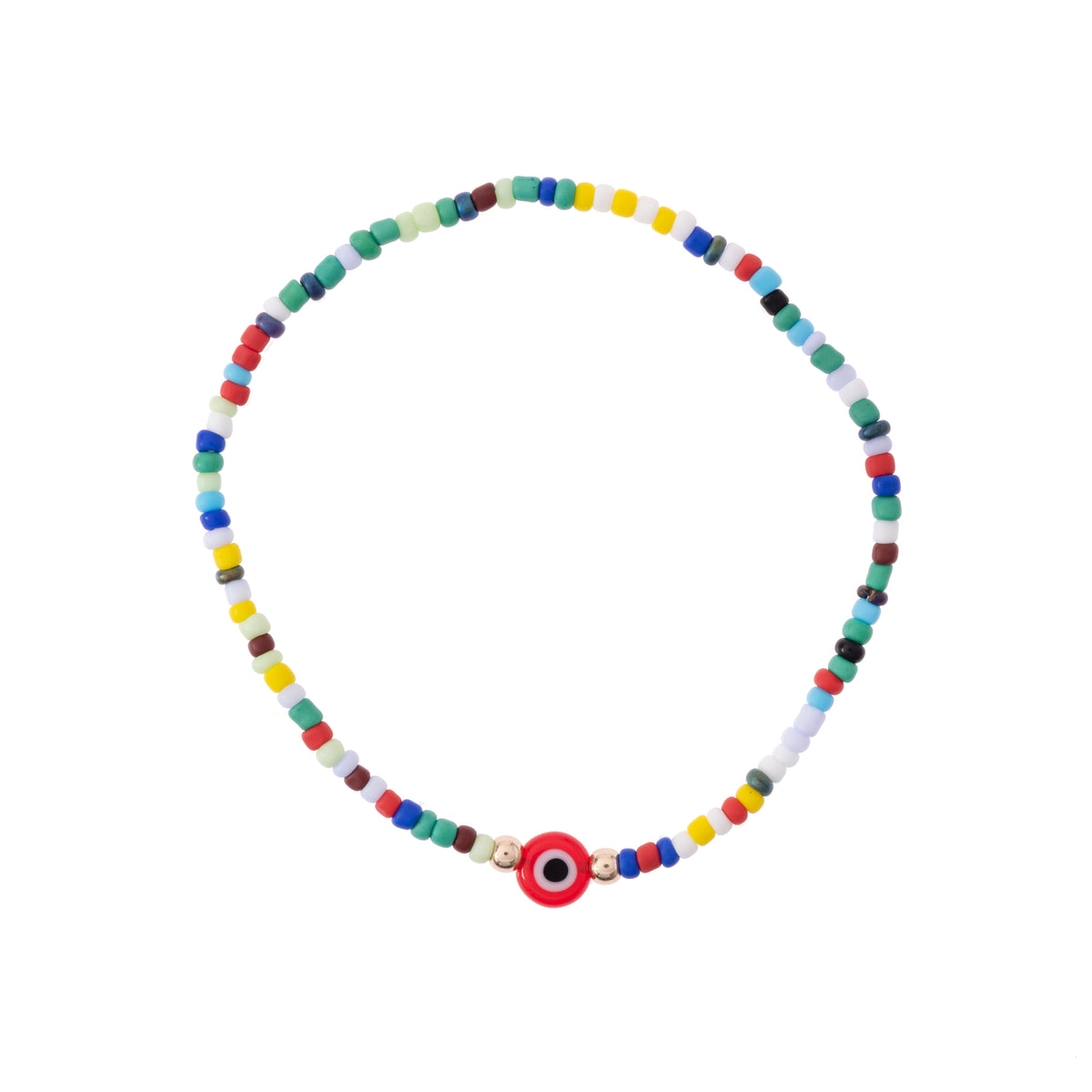 Bright Color Evil Eye Seed Bead Stretch Anklet