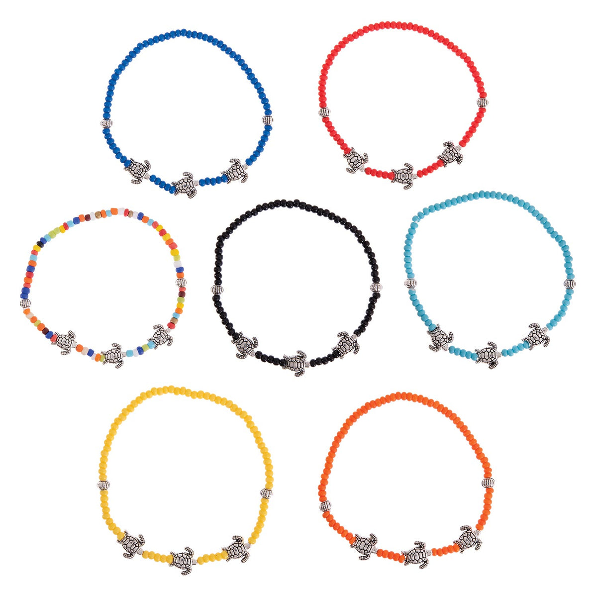 Bright Color Three Turtle Seed Bead Anklet