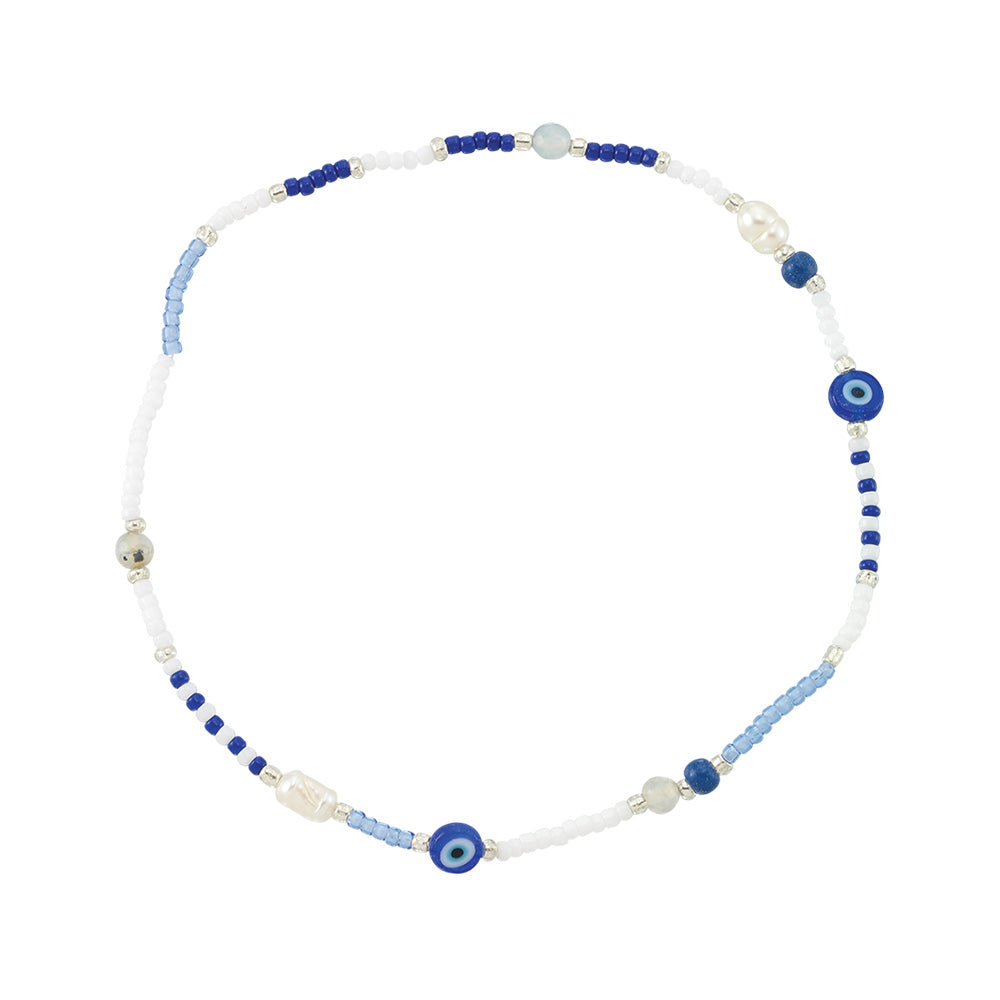 Seed Bead &amp; Fresh Water Pearl Eye of Protection Anklet