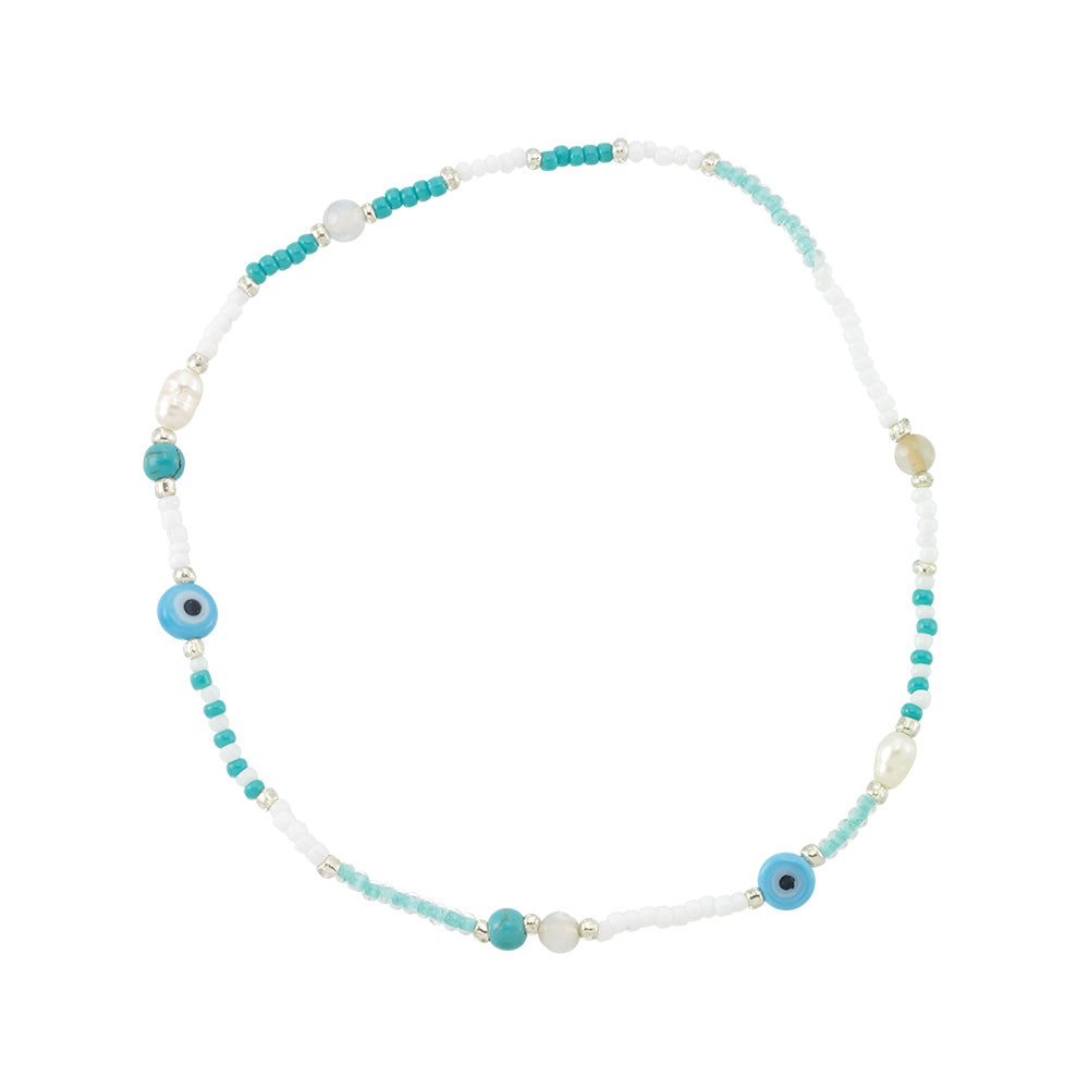 Seed Bead &amp; Fresh Water Pearl Eye of Protection Anklet