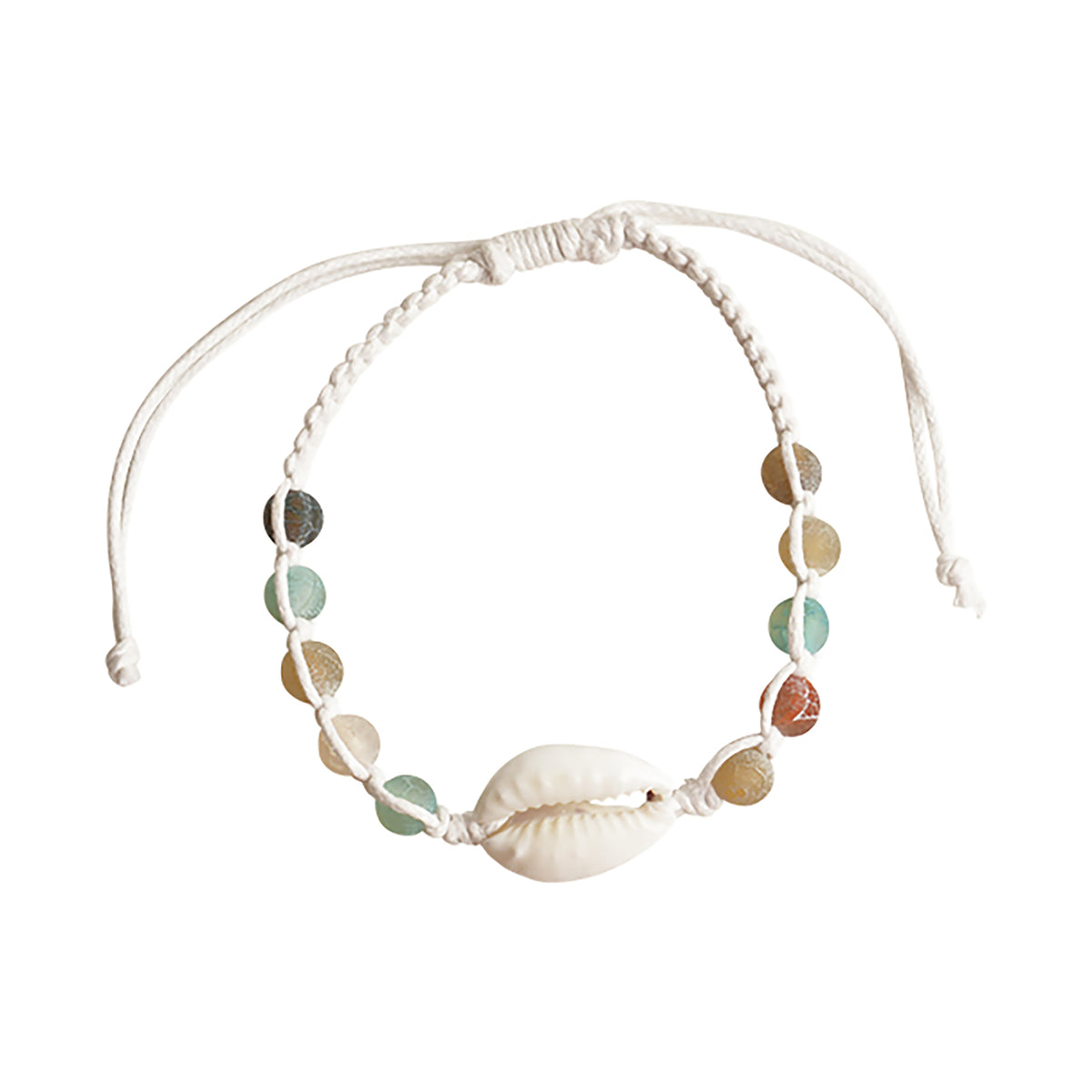 Druzy Agate &amp; Cowrie Shell on White Macrame Bracelet - Viva life Jewellery