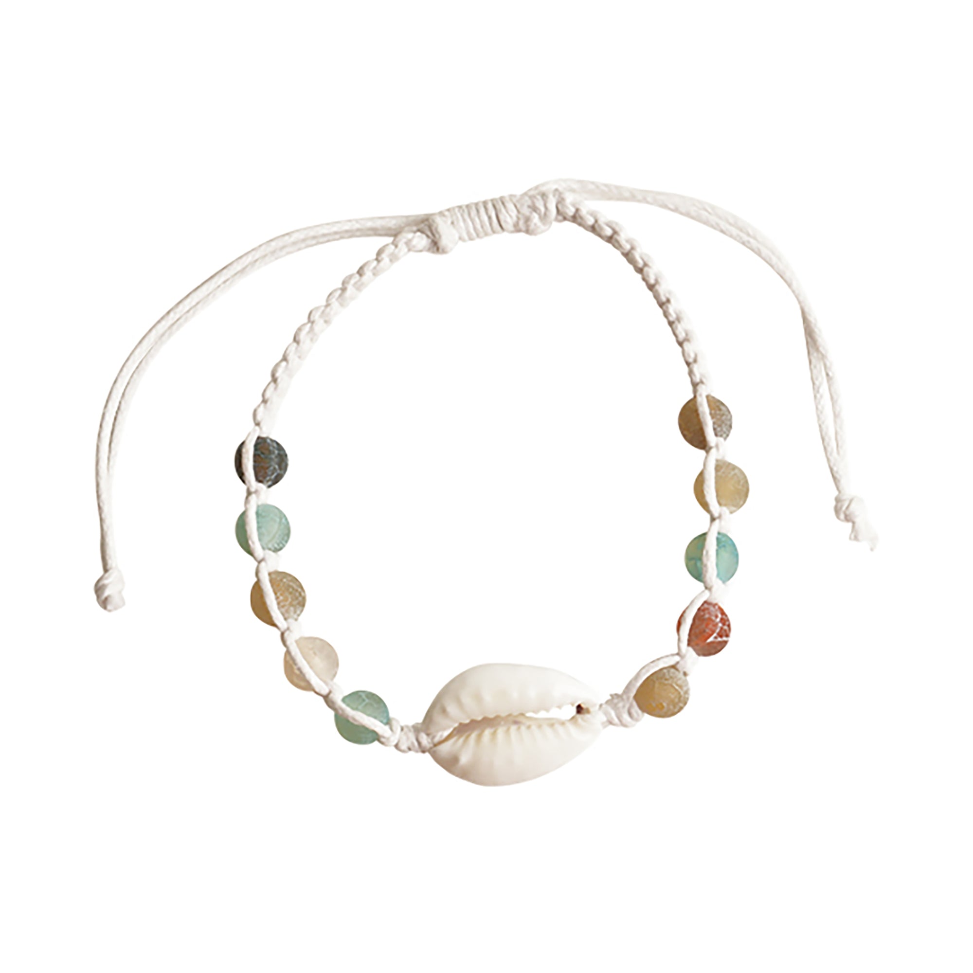 Druzy Agate & Cowrie Shell on White Macrame Bracelet - Viva life Jewellery