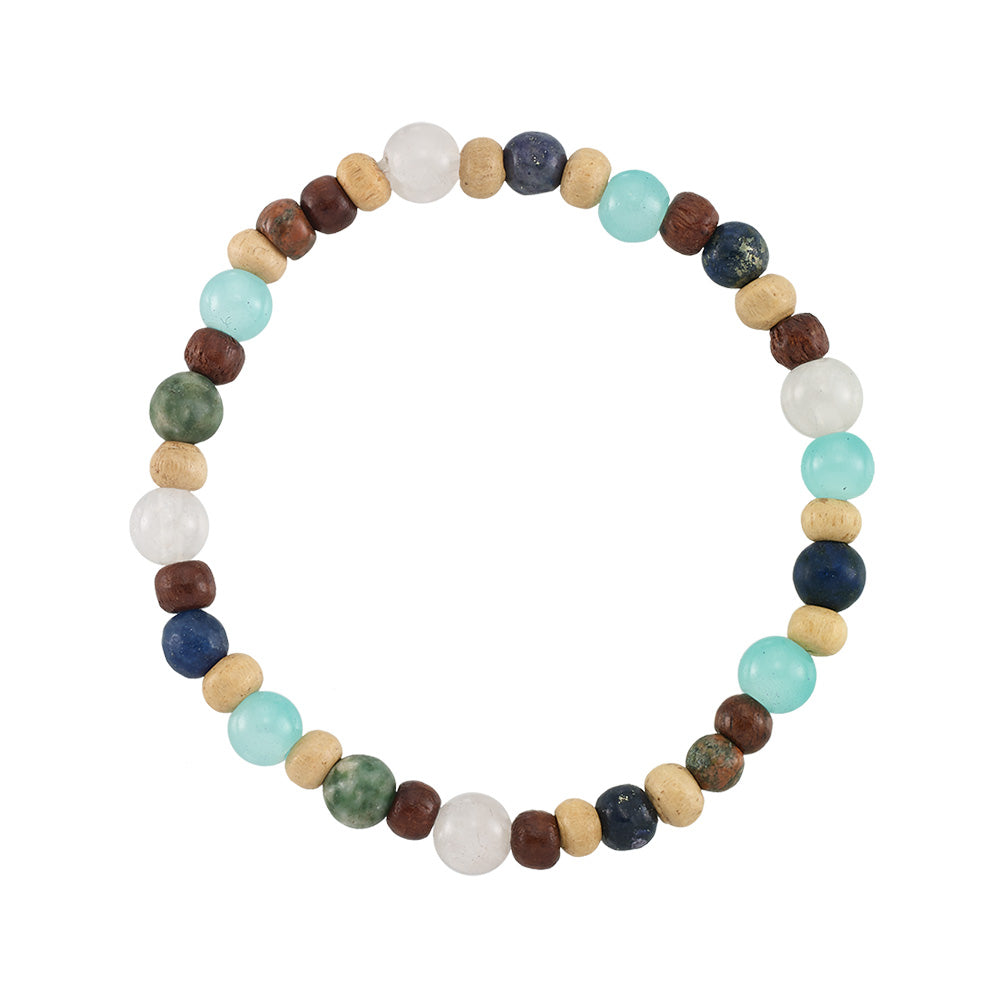 Multi-Stone and Wood Stretch Bracelet