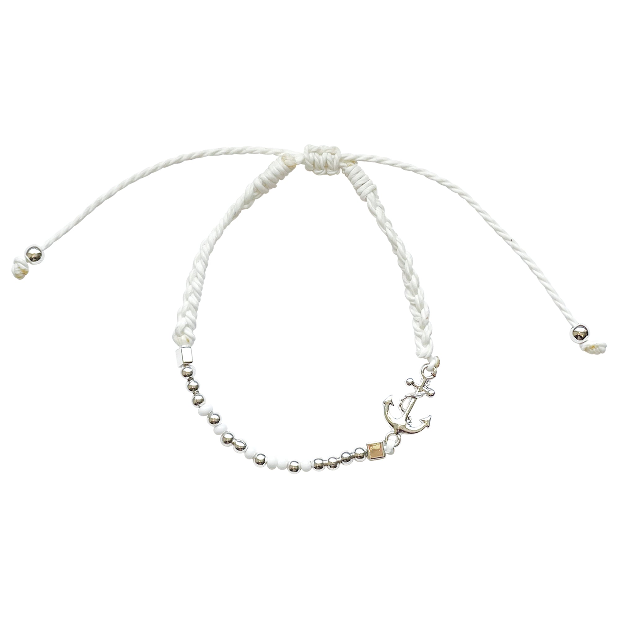 Anchor & Seed Bead Braided Cord Bracelet