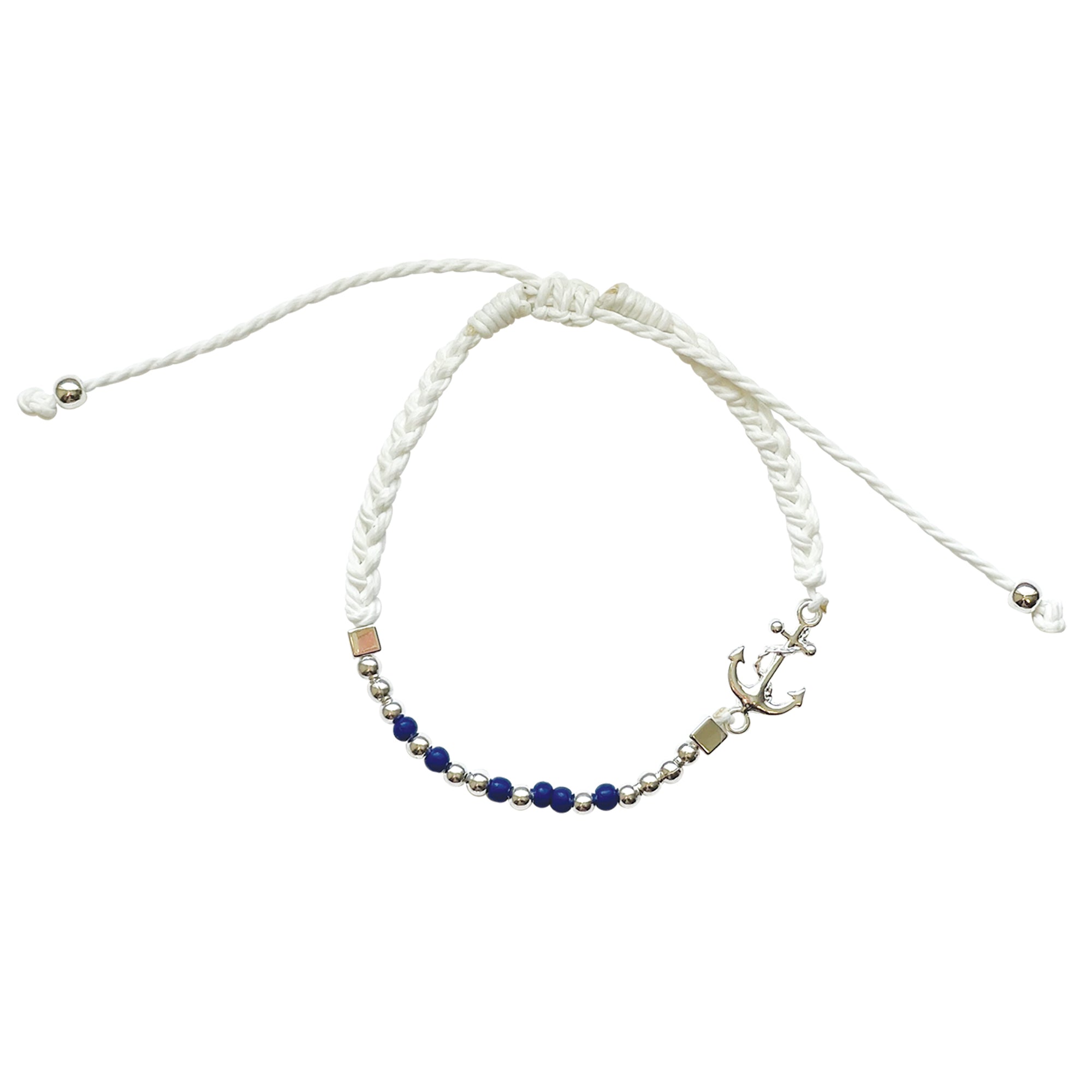 Anchor & Seed Bead Braided Cord Bracelet