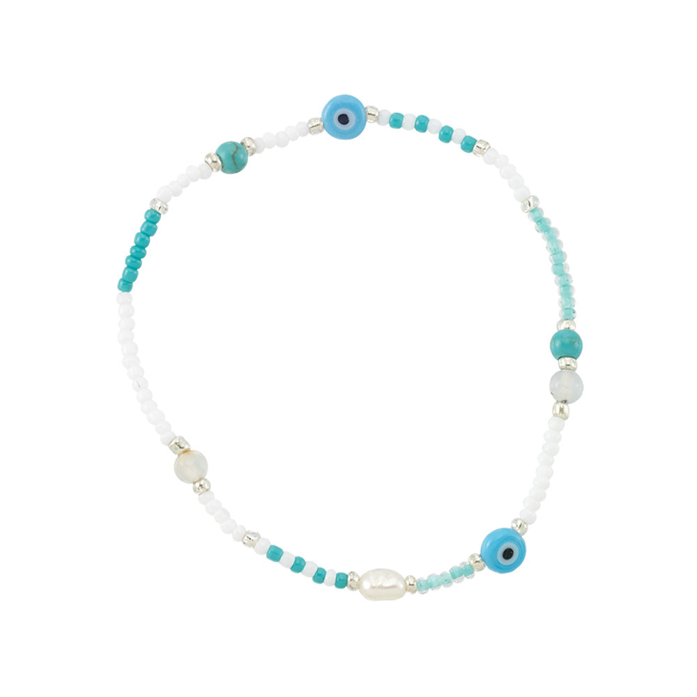 Seed Bead &amp; Fresh Water Pearl Eye of Protection Bracelet