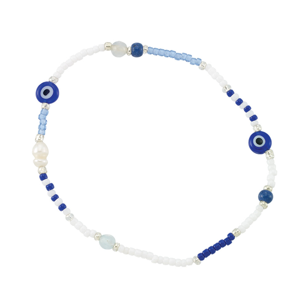 Seed Bead &amp; Fresh Water Pearl Eye of Protection Bracelet