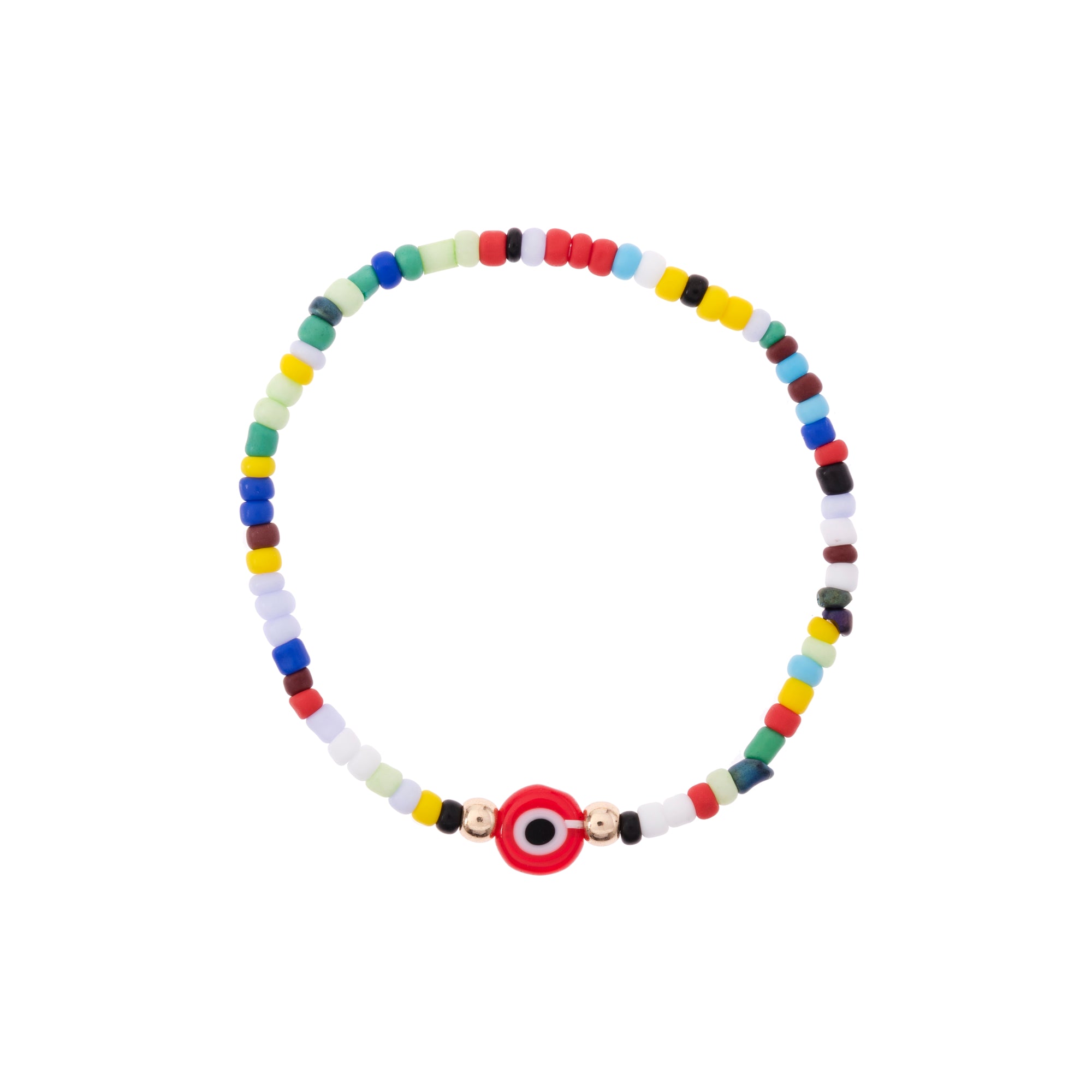 Bright Color Evil Eye Seed Bead Stretch Bracelet
