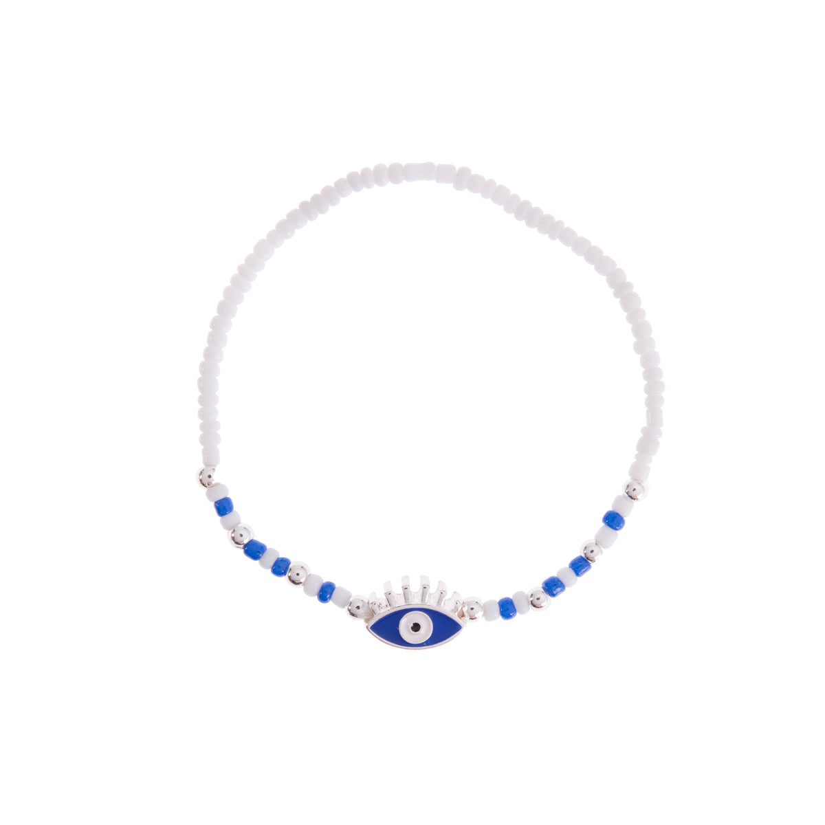 White Seedbead Colorful Enamel Eye of Protection Bracelet