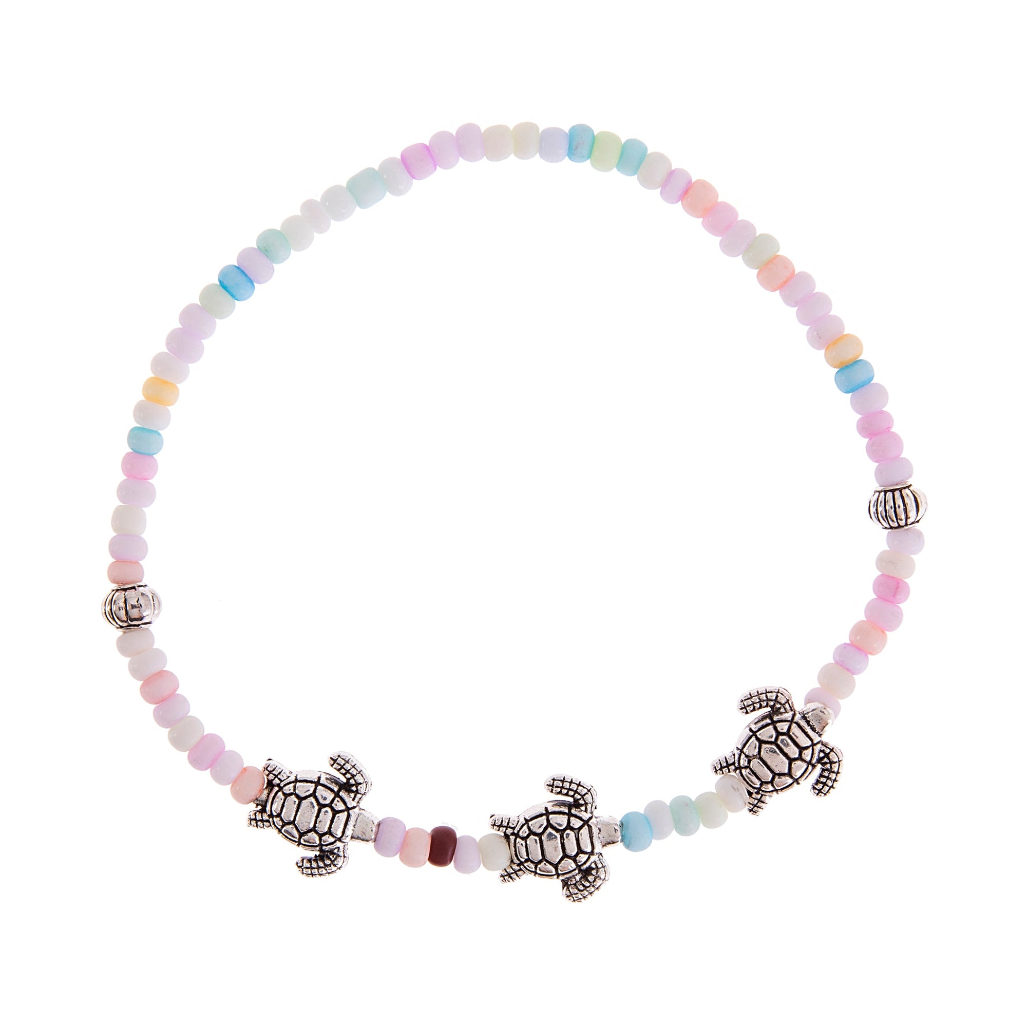 Pastel Color Three Turtle Seed Bead Anklet