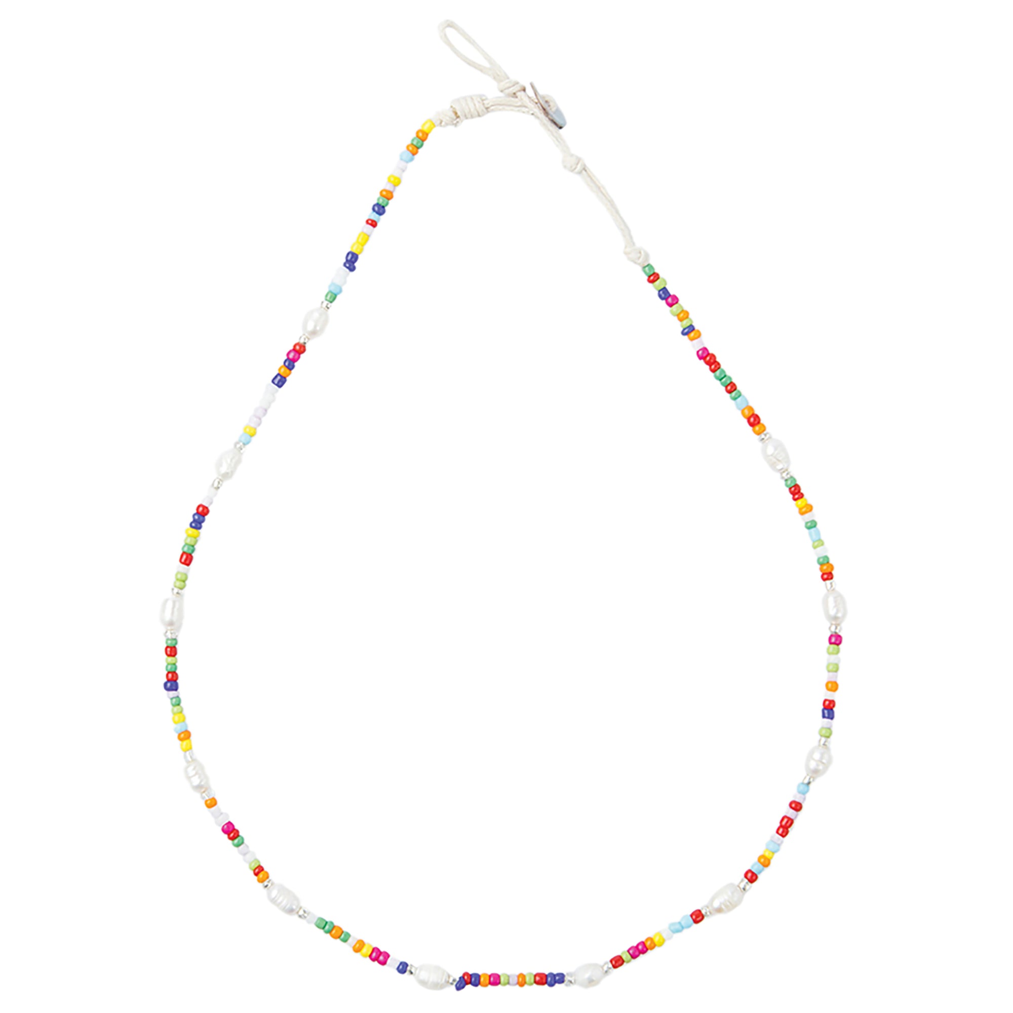 Multi Color Seed Bead & Rice Pearl Station Necklace - Viva life Jewellery