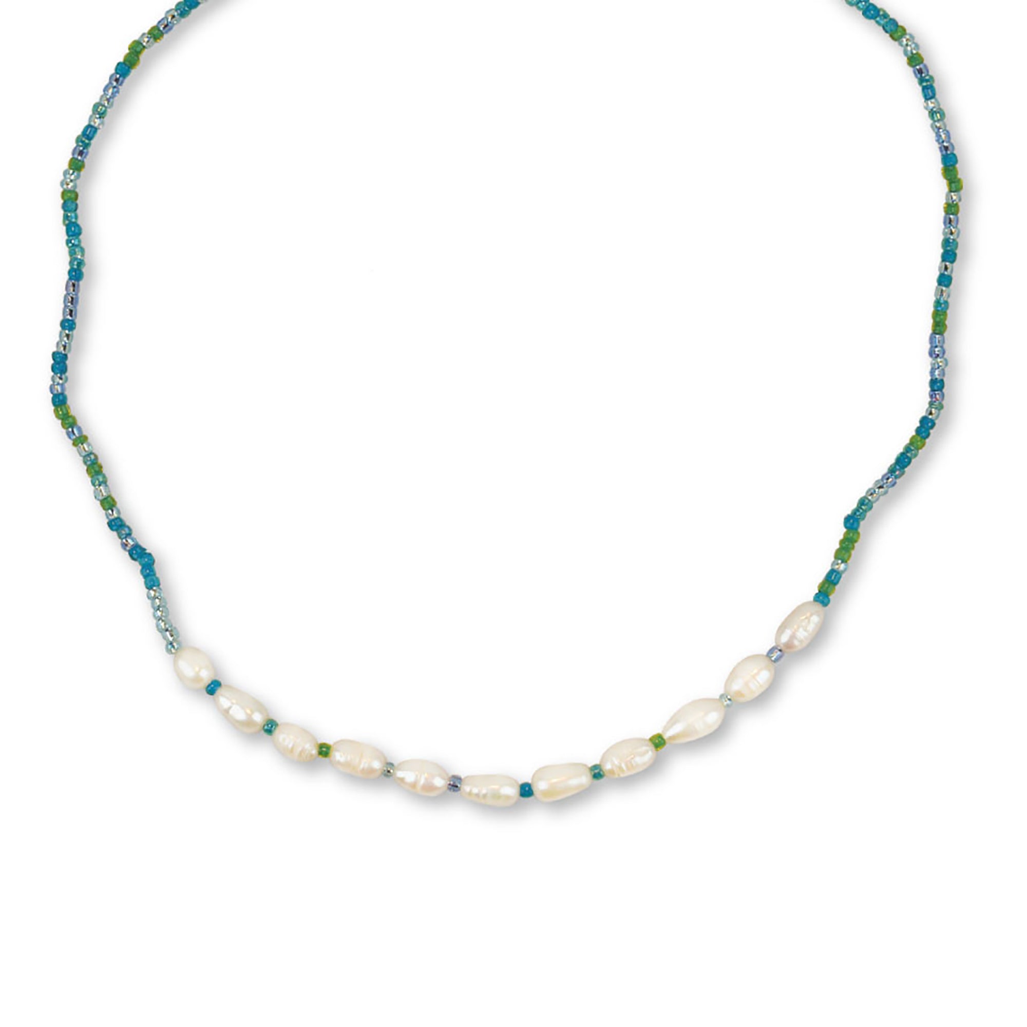 Blue Seed Bead & Rice Pearl Necklace - Viva life Jewellery