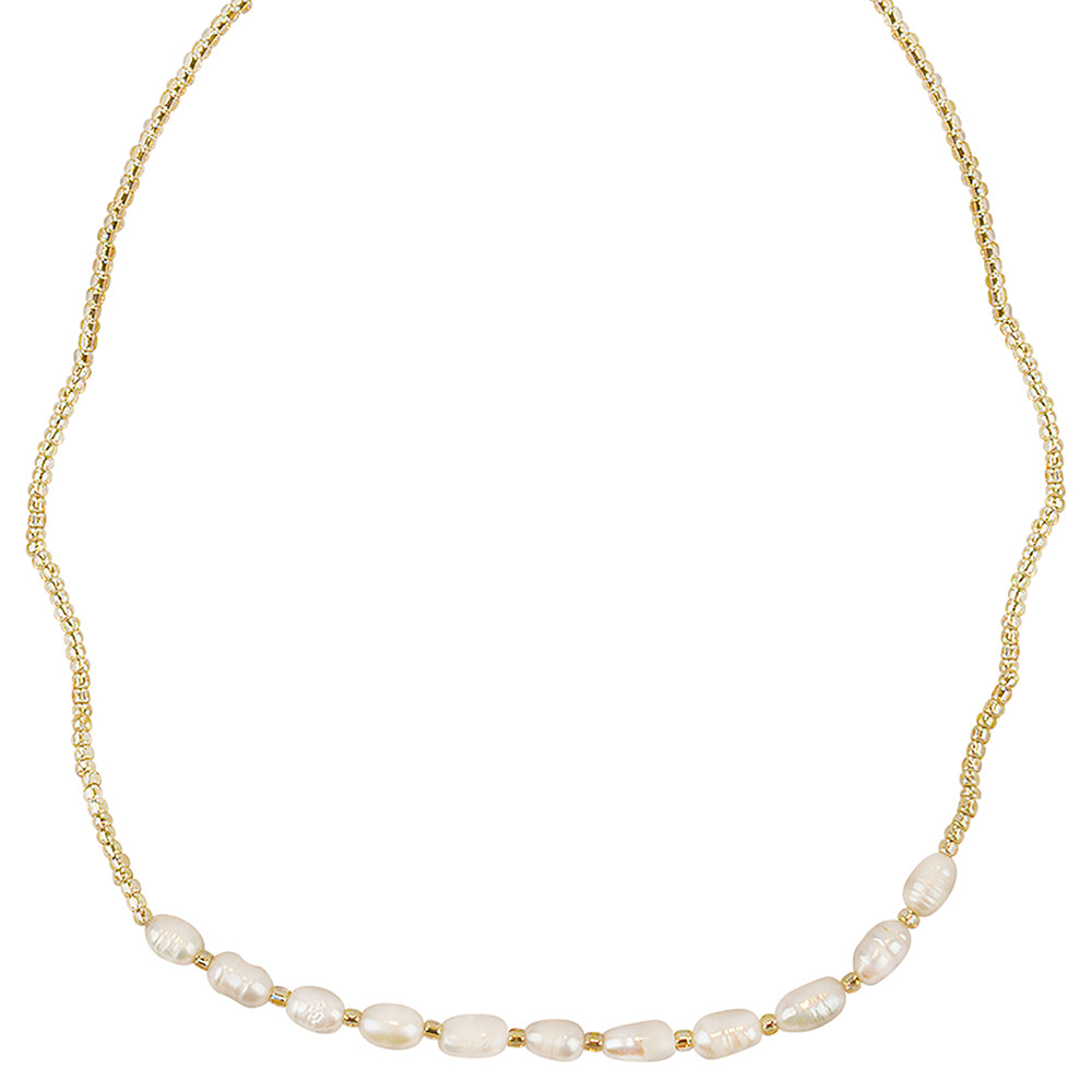 Gold Seed Bead &amp; Rice Pearl Necklace - Viva life Jewellery