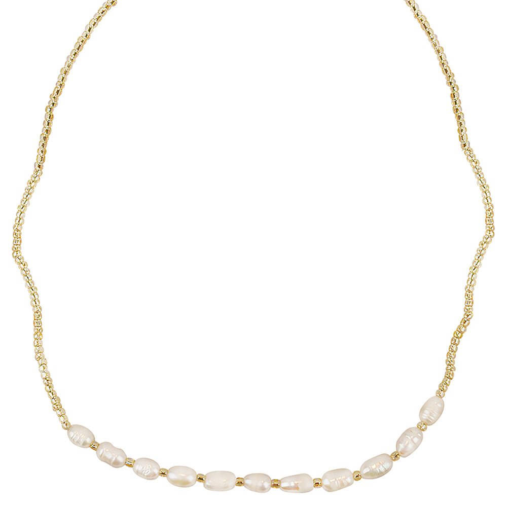 Gold Seed Bead &amp; Rice Pearl Necklace - Viva life Jewellery