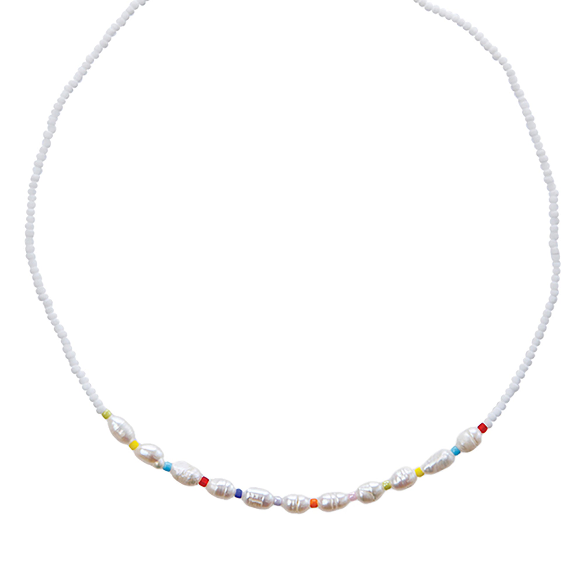 Multi Color Seed Bead & Rice Pearl Necklace - Viva life Jewellery