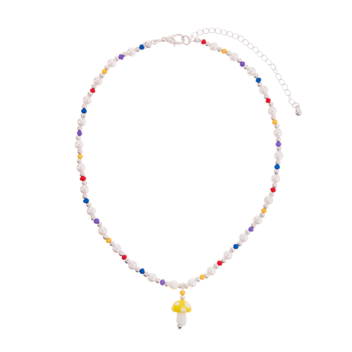 Colorful Seed Bead Pearl Glass Mushroom Necklace
