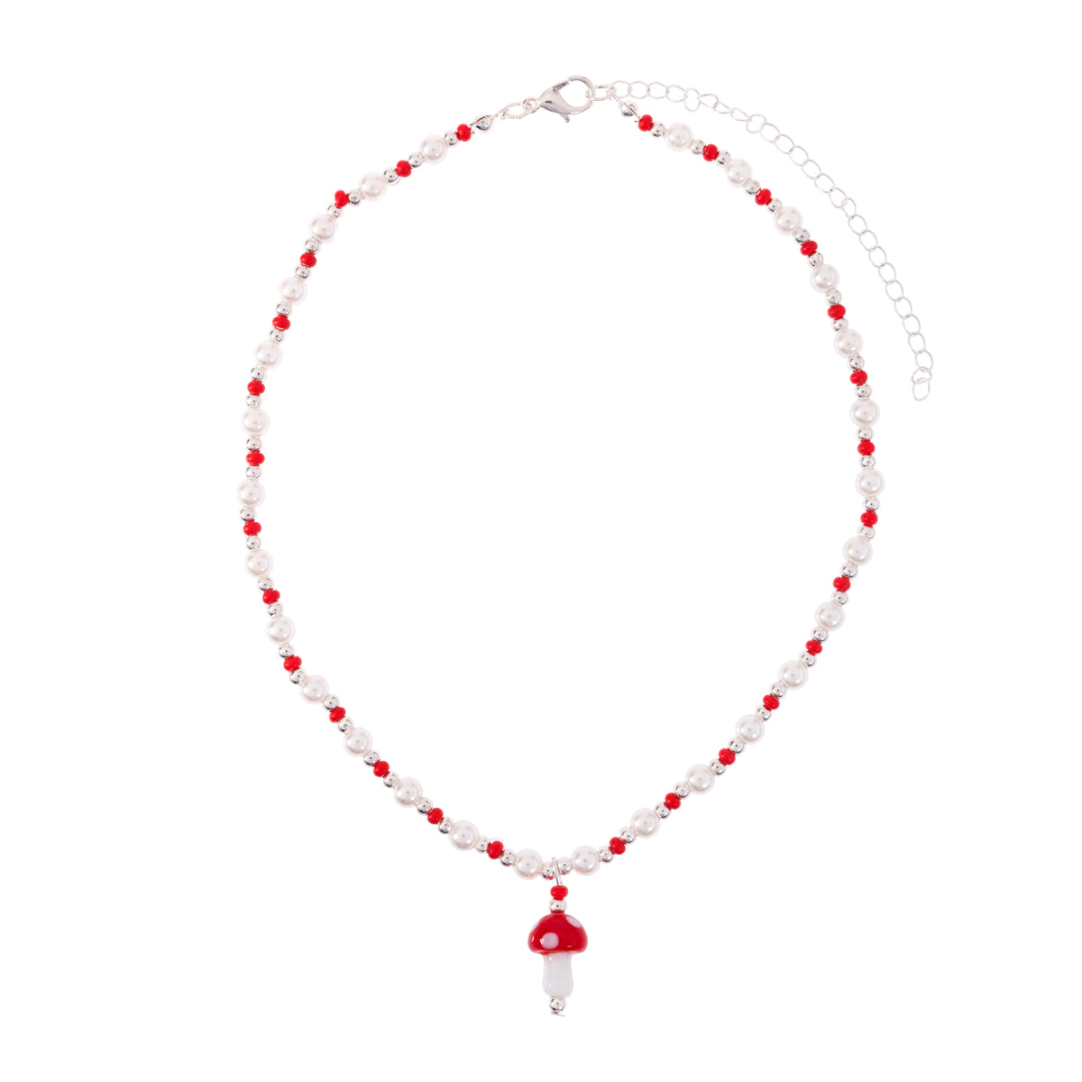 Colorful Seed Bead Pearl Glass Mushroom Necklace