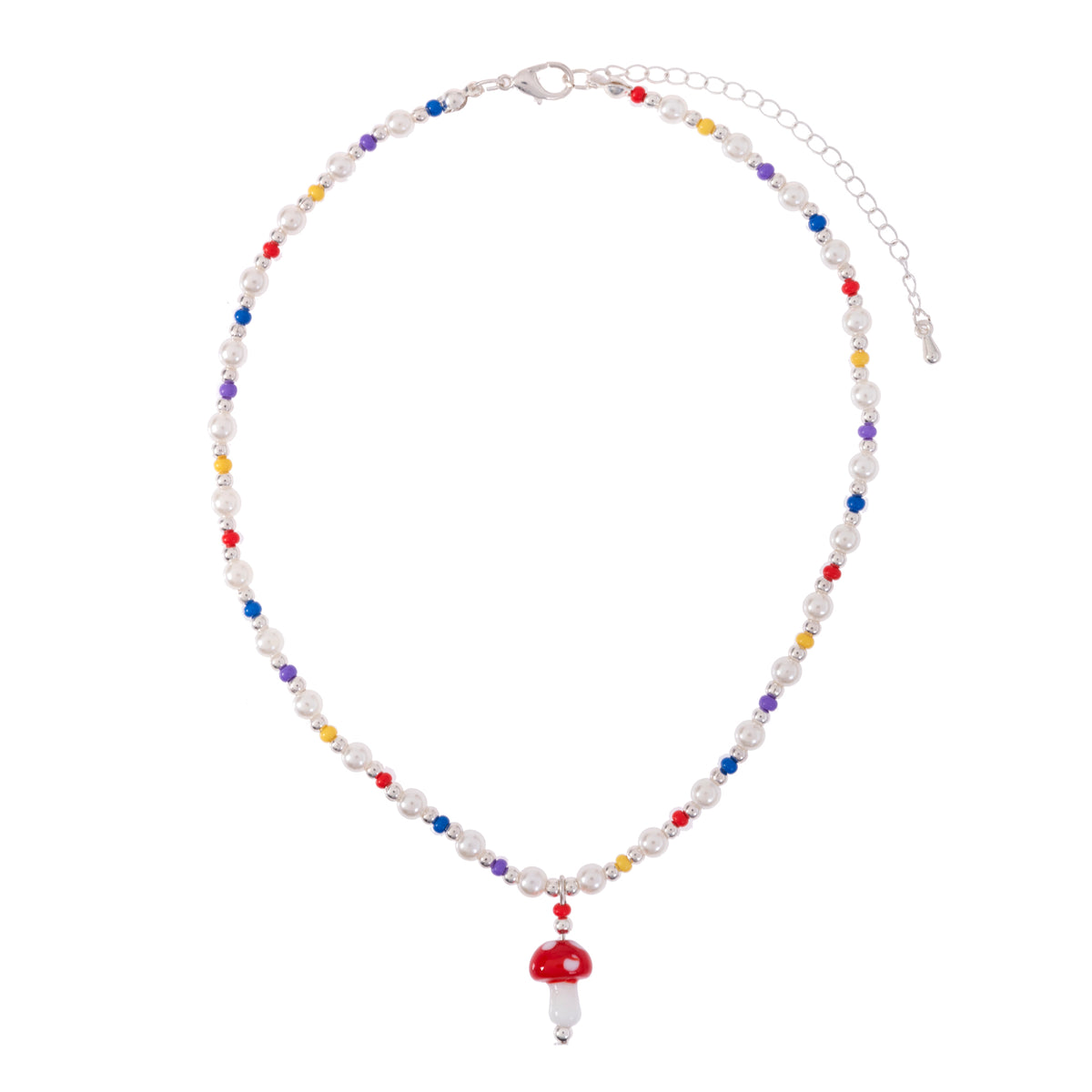 Colorful Seed Bead Pearl Glass Mushroom Necklace