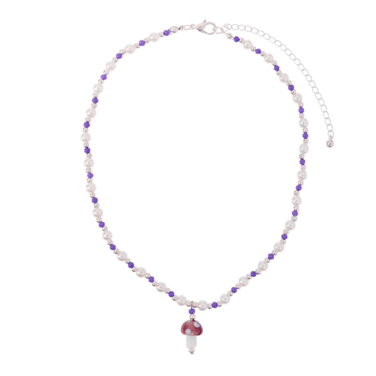 Colorful Seed Bead Pearl Glass Mushroom Necklace