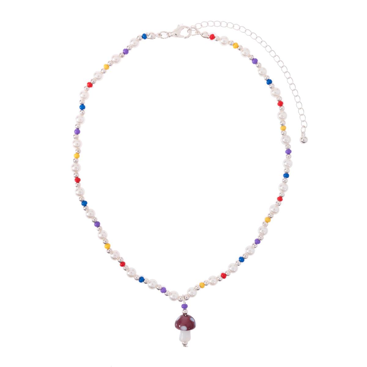 Colorful Seed Bead Pearl Glass Mushroom Necklace
