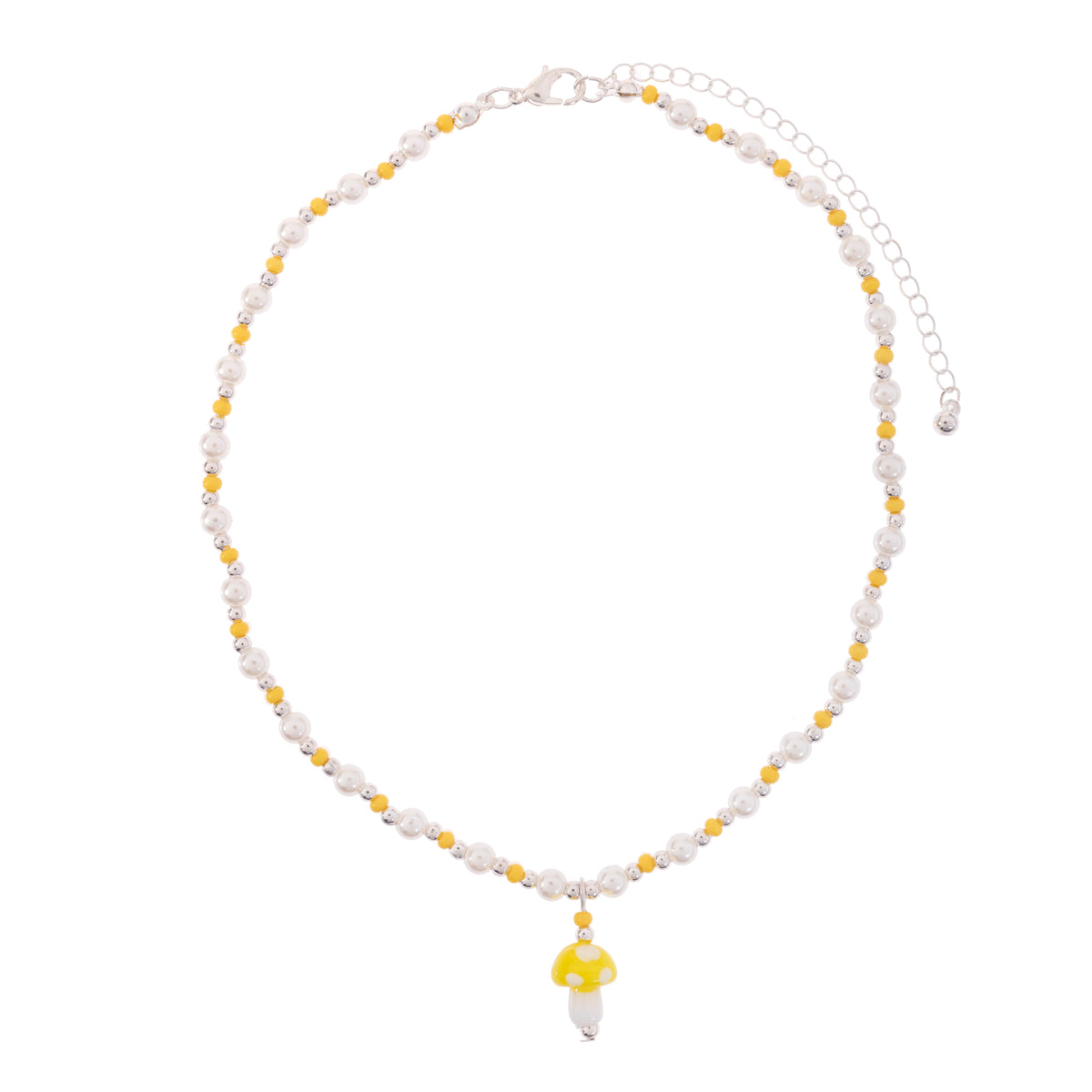 Colorful Seed Bead Pearl Glass Mushroom Necklace