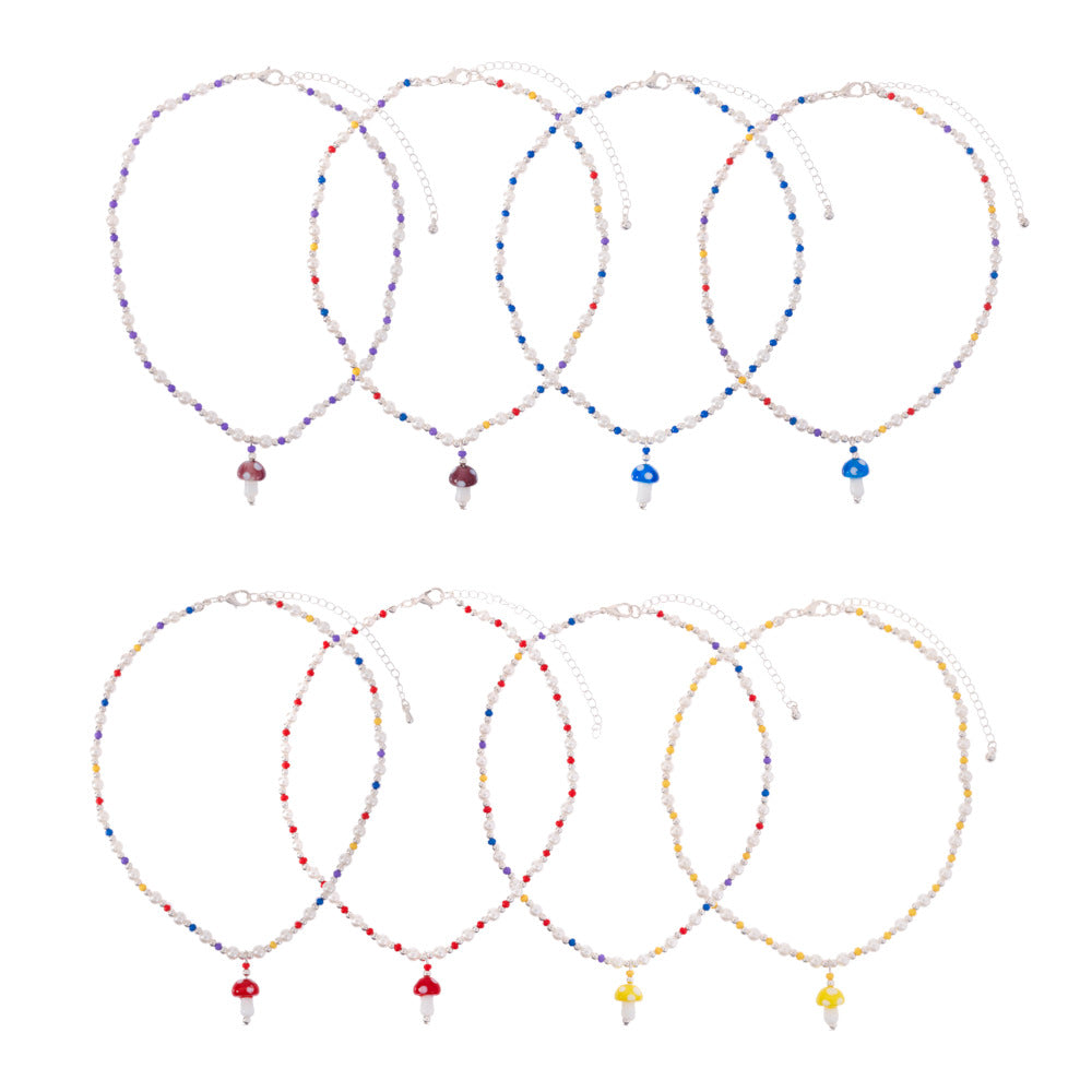 Colorful Seed Bead Pearl Glass Mushroom Necklace