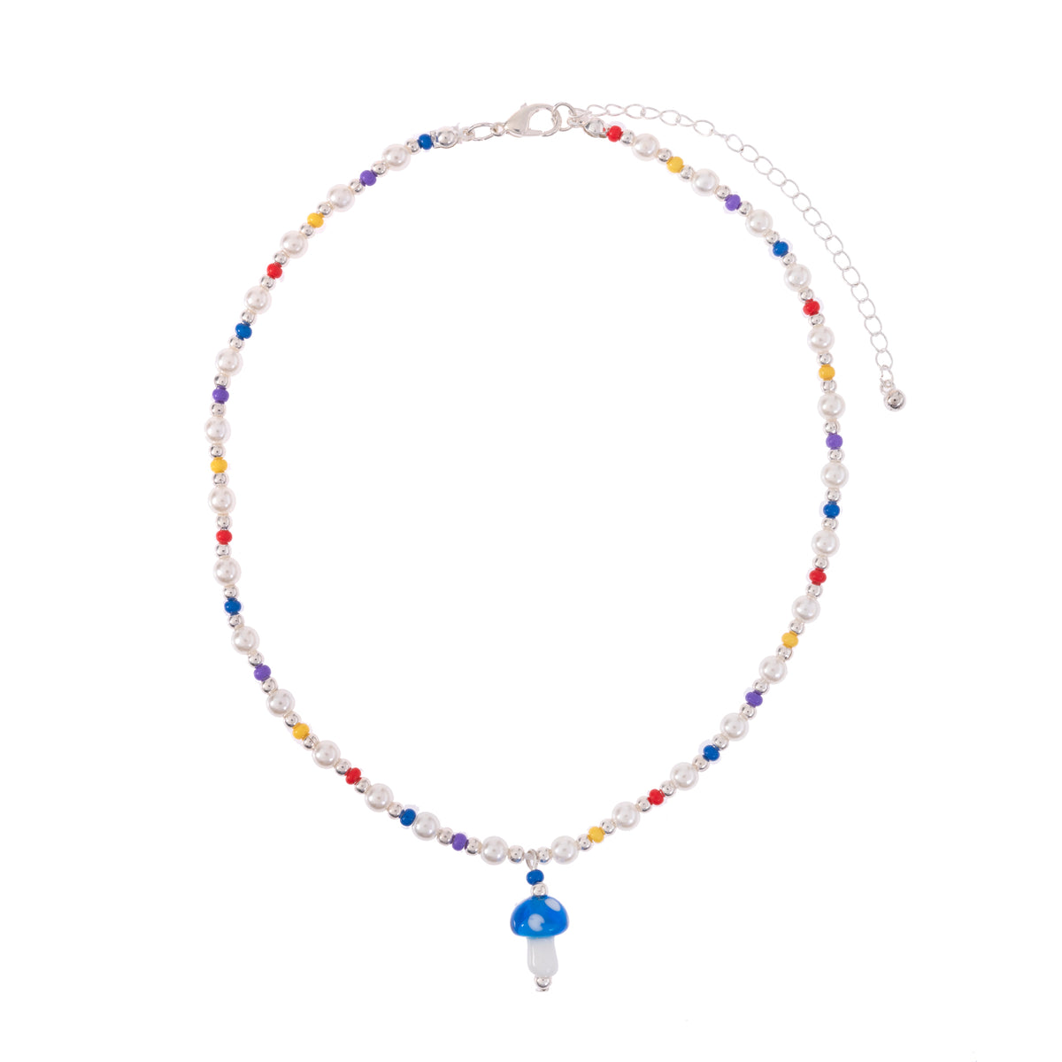 Colorful Seed Bead Pearl Glass Mushroom Necklace