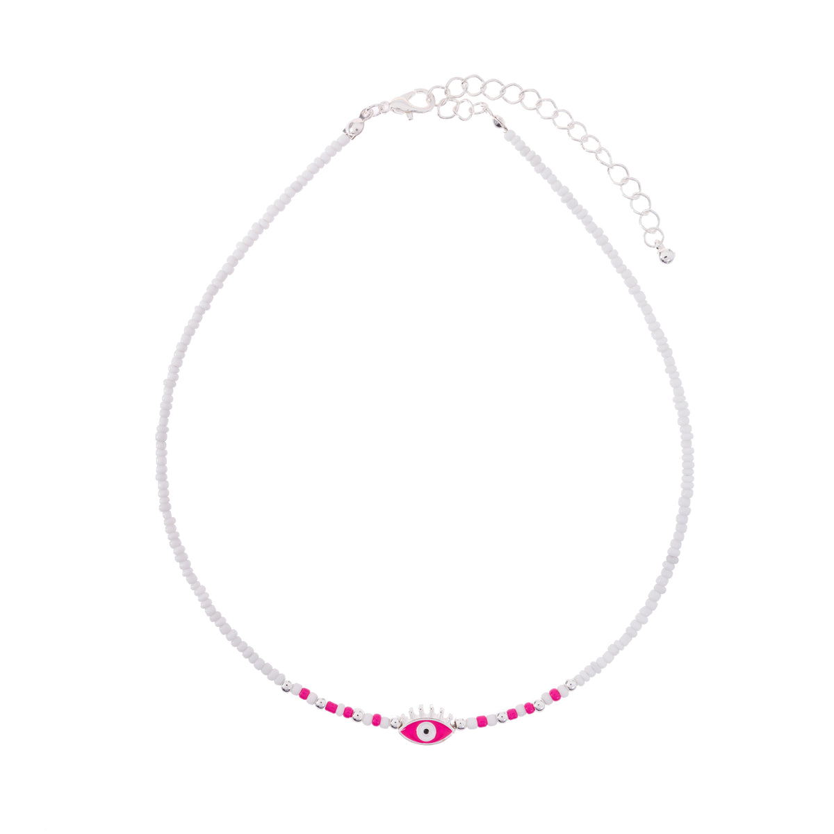White Seedbead Colorful Enamel Eye of Protection Necklace