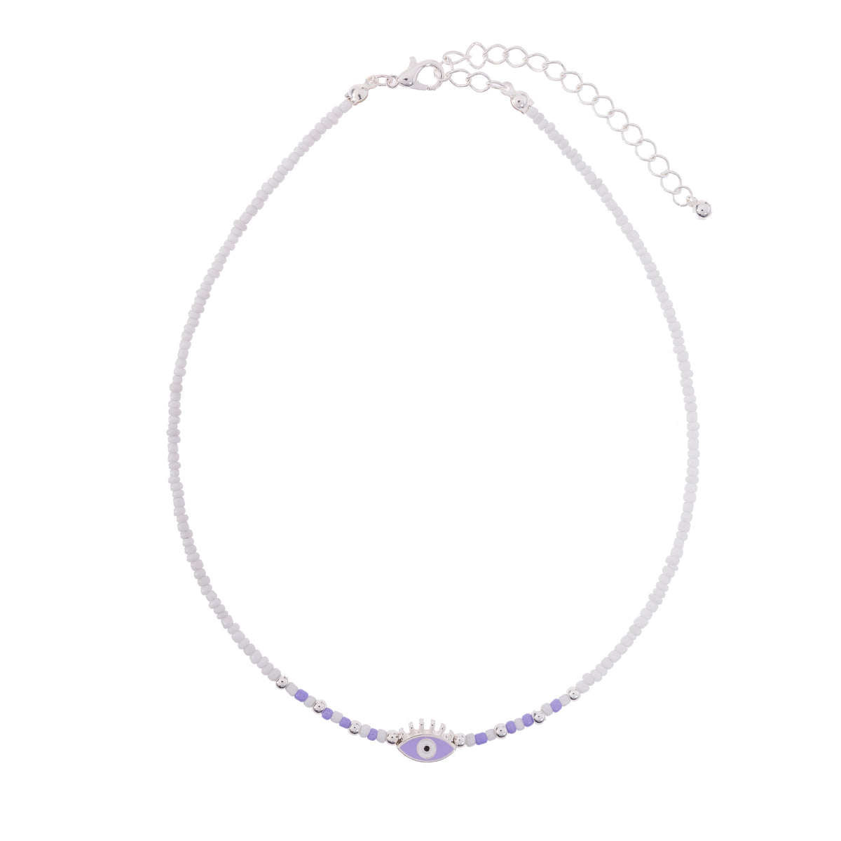 White Seedbead Colorful Enamel Eye of Protection Necklace