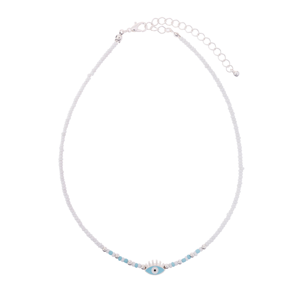 White Seedbead Colorful Enamel Eye of Protection Necklace