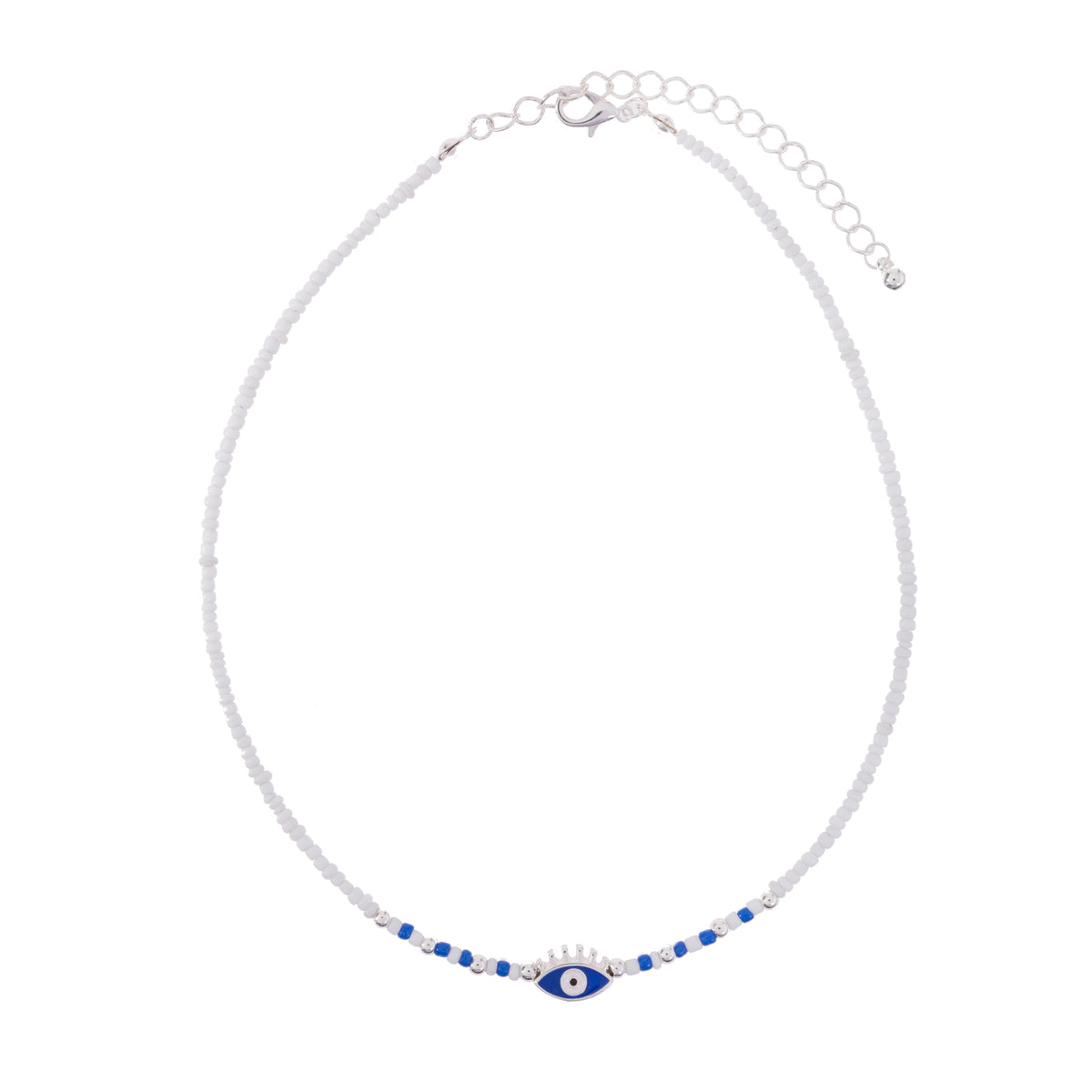 White Seedbead Colorful Enamel Eye of Protection Necklace