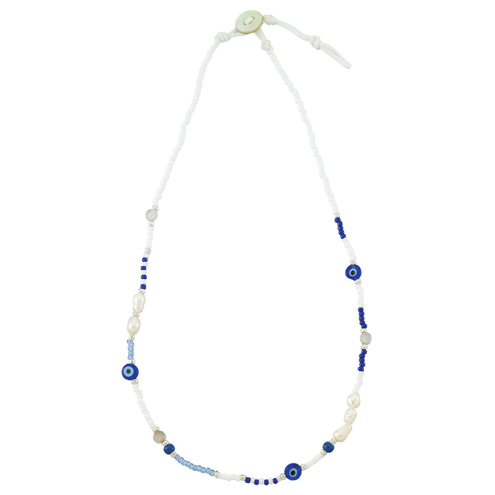Seed Bead &amp; Fresh Water Pearl Eye of Protection Necklace