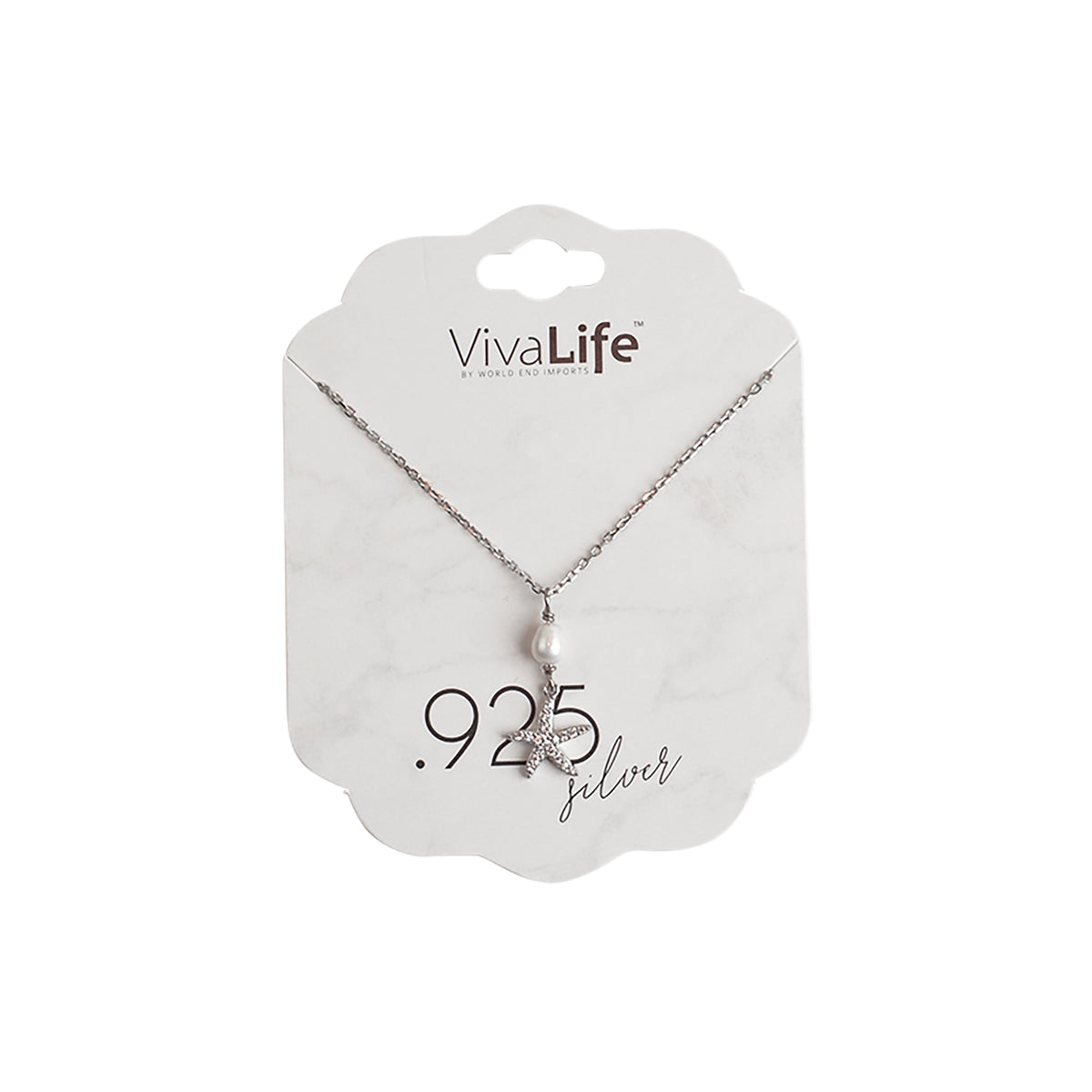 Sterling Silver CZ &amp; Pearl Starfish Necklace - Viva life Jewellery