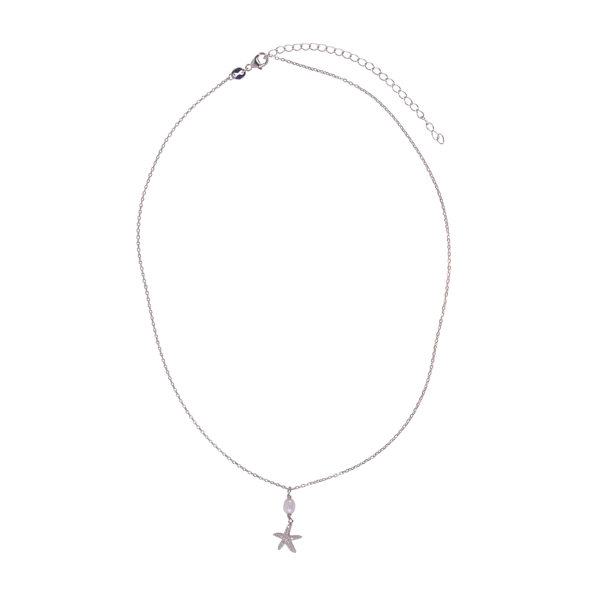 Sterling Silver CZ &amp; Pearl Starfish Necklace - Viva life Jewellery
