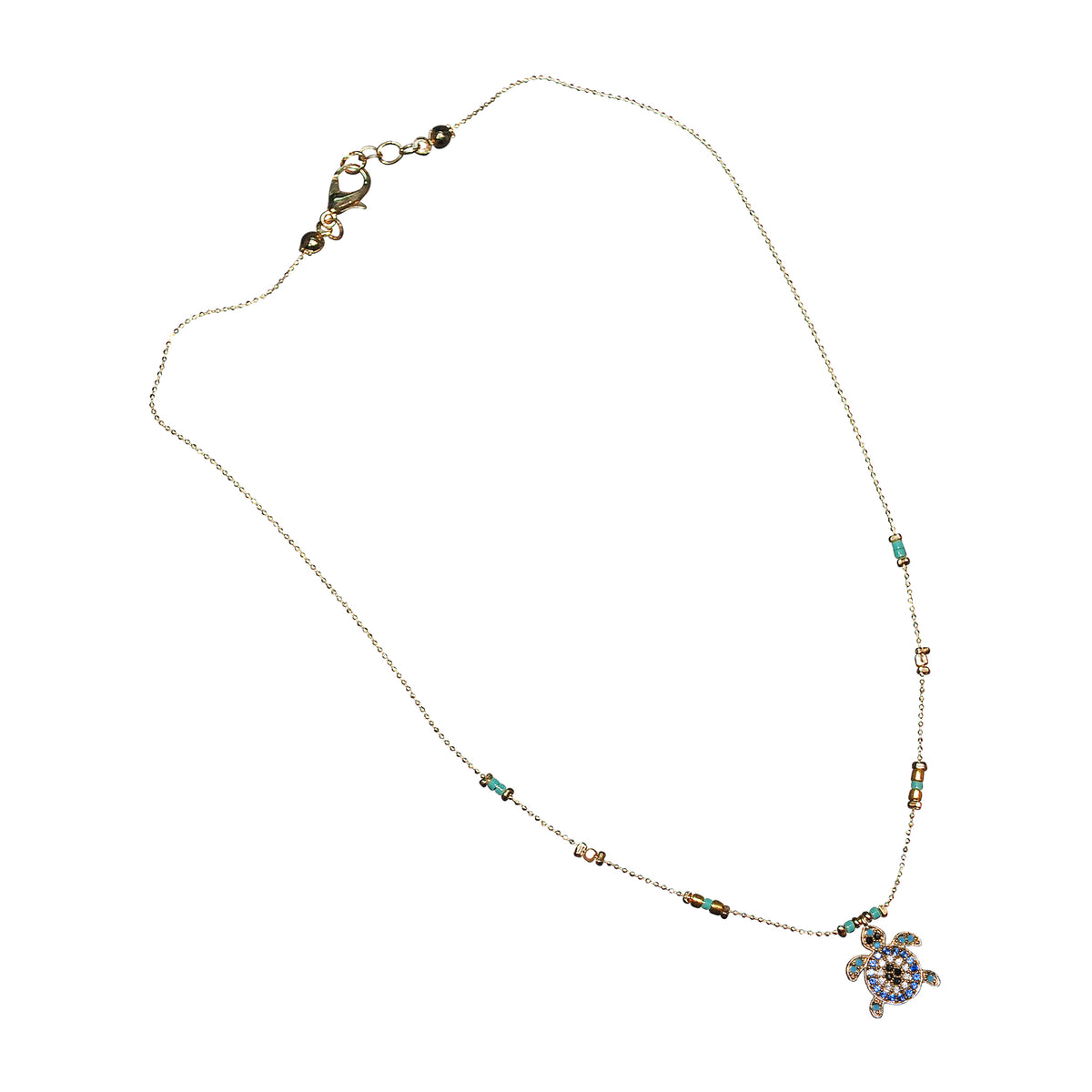 Colorful Eye of Protection Turtle Rhinestone Necklace