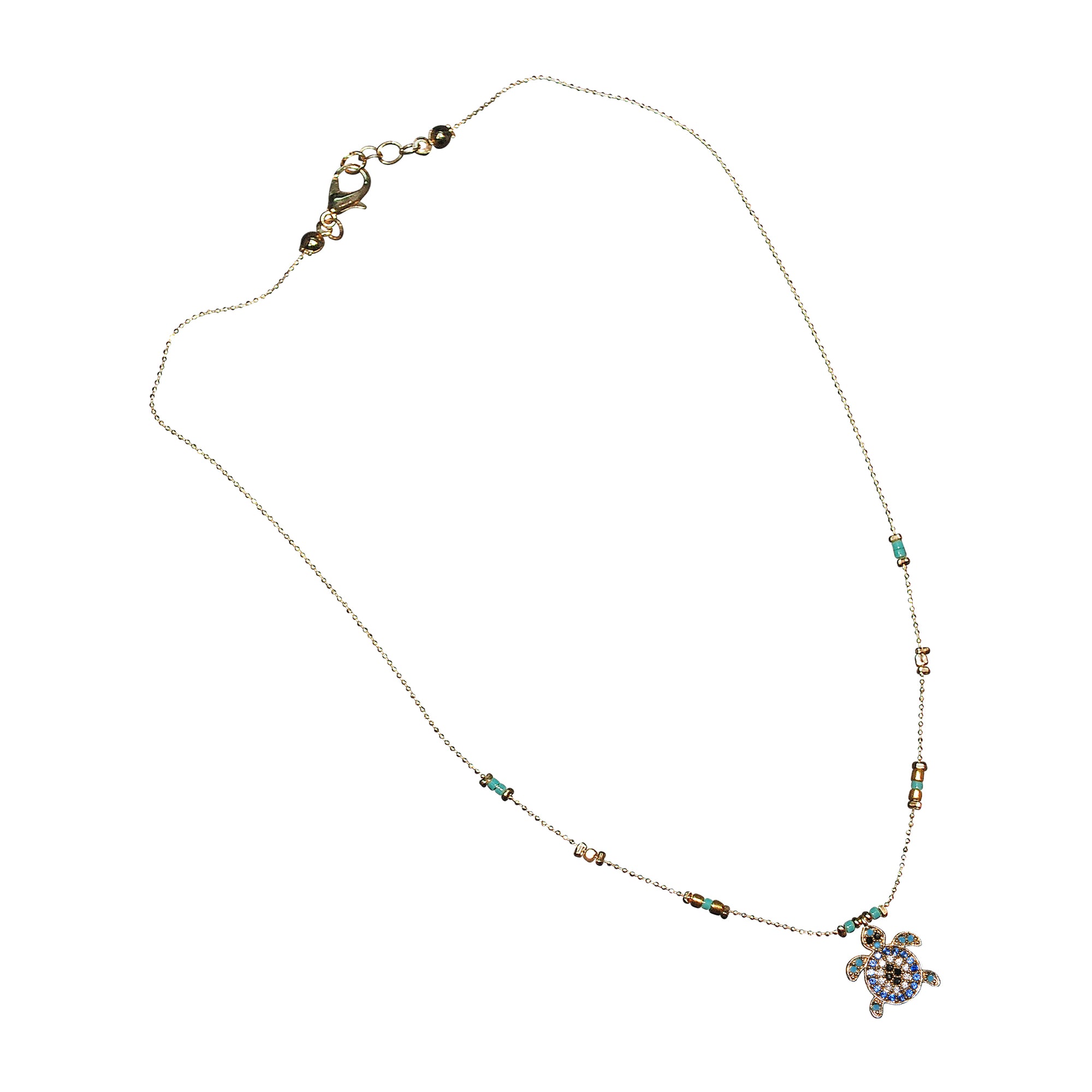 Colorful Eye of Protection Turtle Rhinestone Necklace