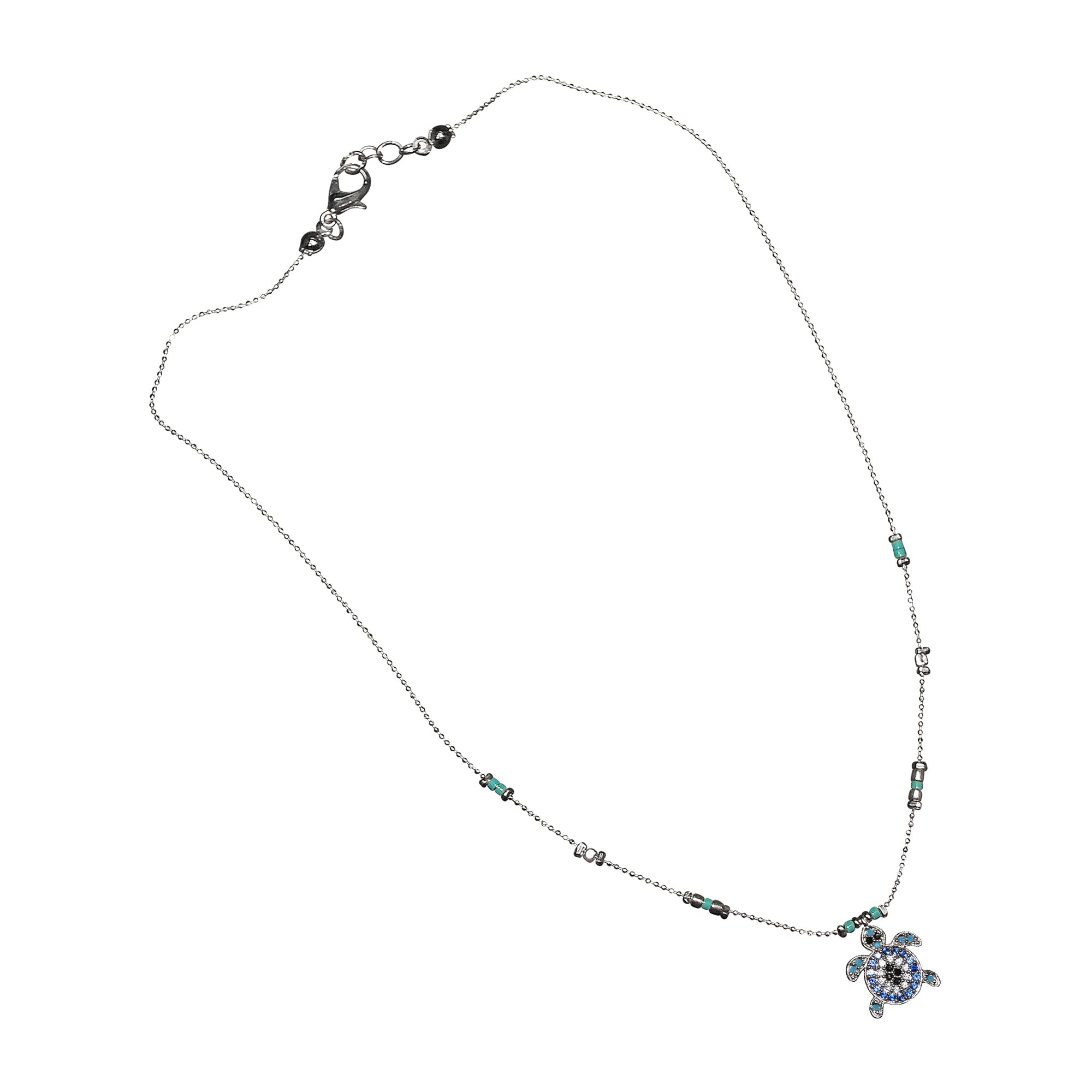 Colorful Eye of Protection Turtle Rhinestone Necklace