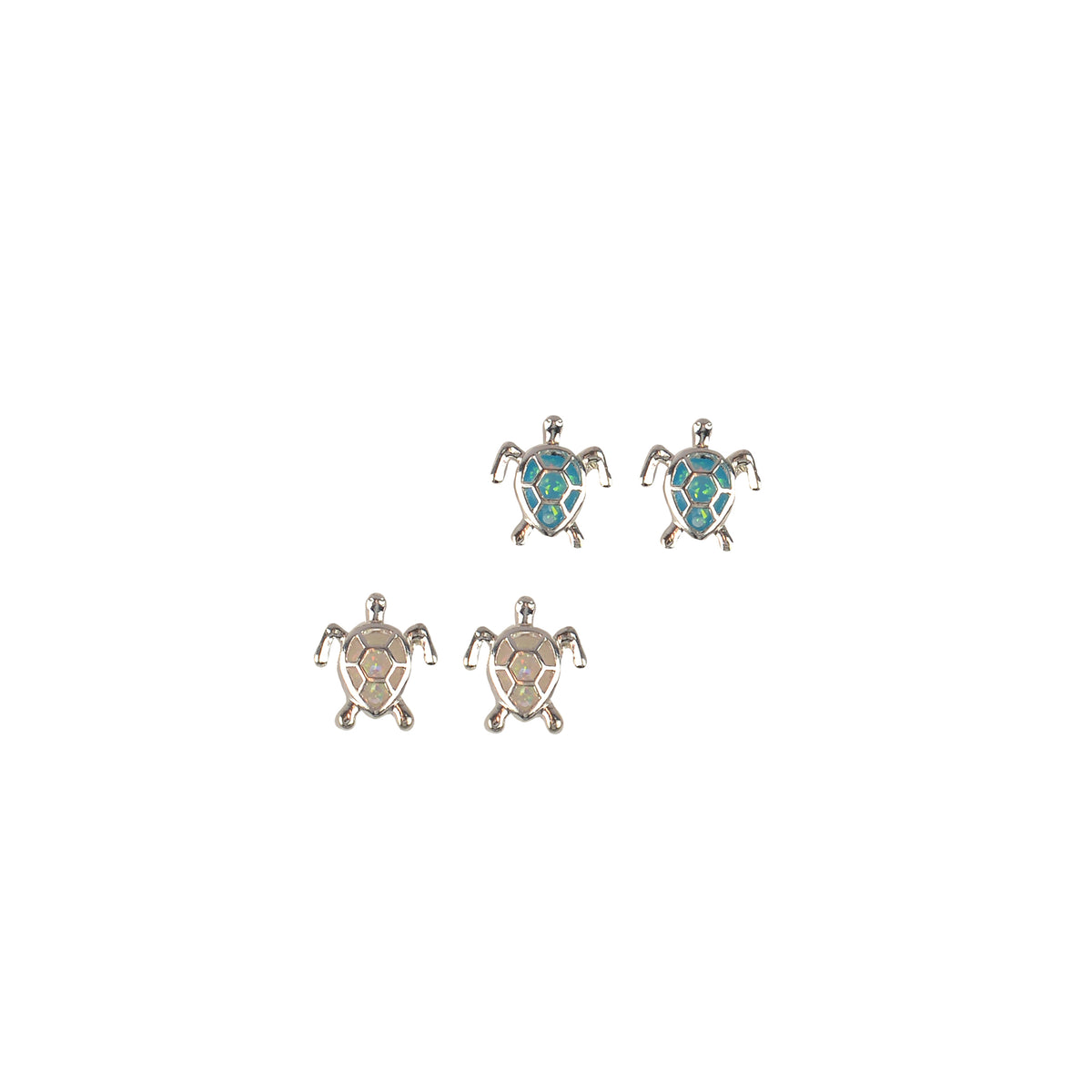 Silver Sea Turtle Opal Earring Studs