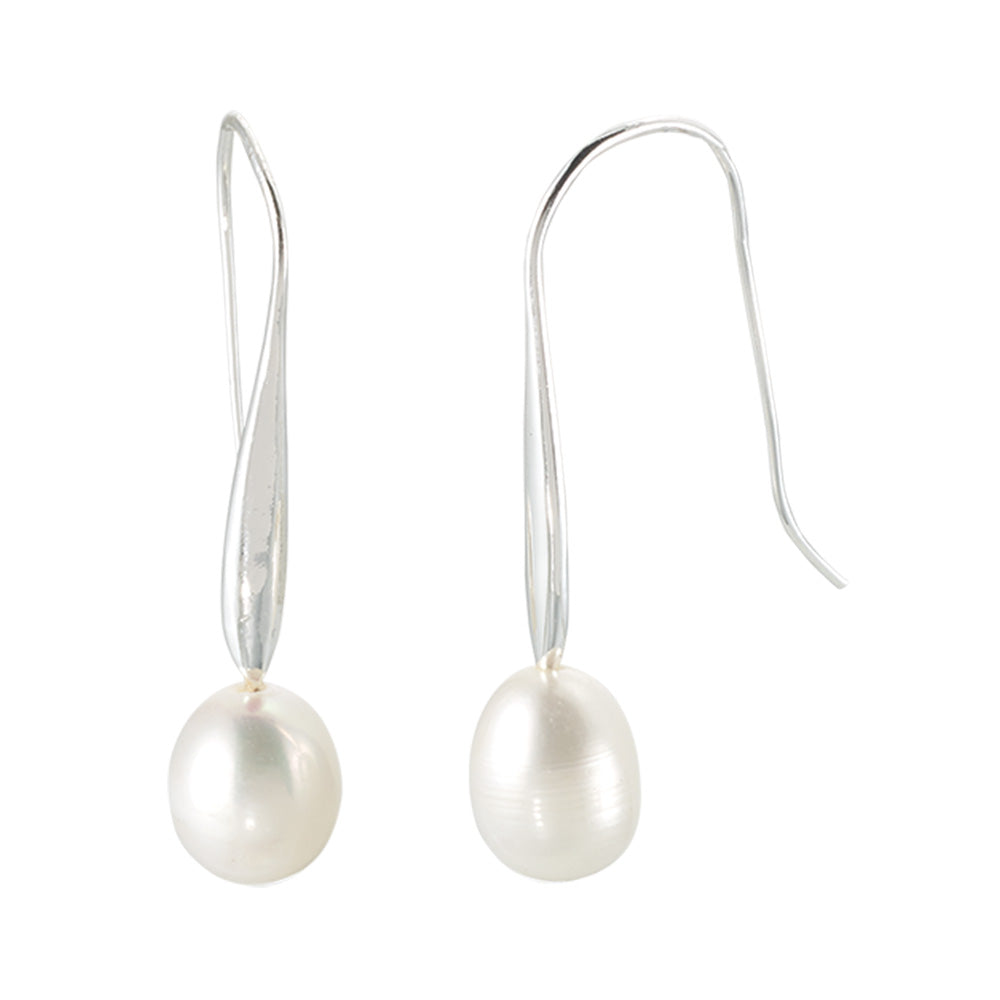 Fresh Water Pearl Modern Flat Wire Threader Earrings
